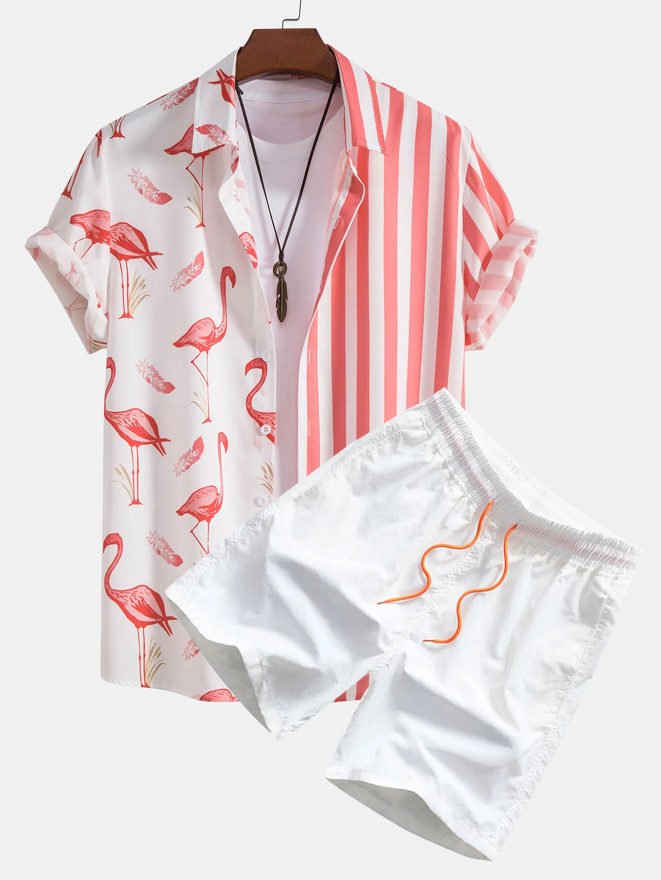 Flamingo-Streifen-Panel-Shirt & Badehose
