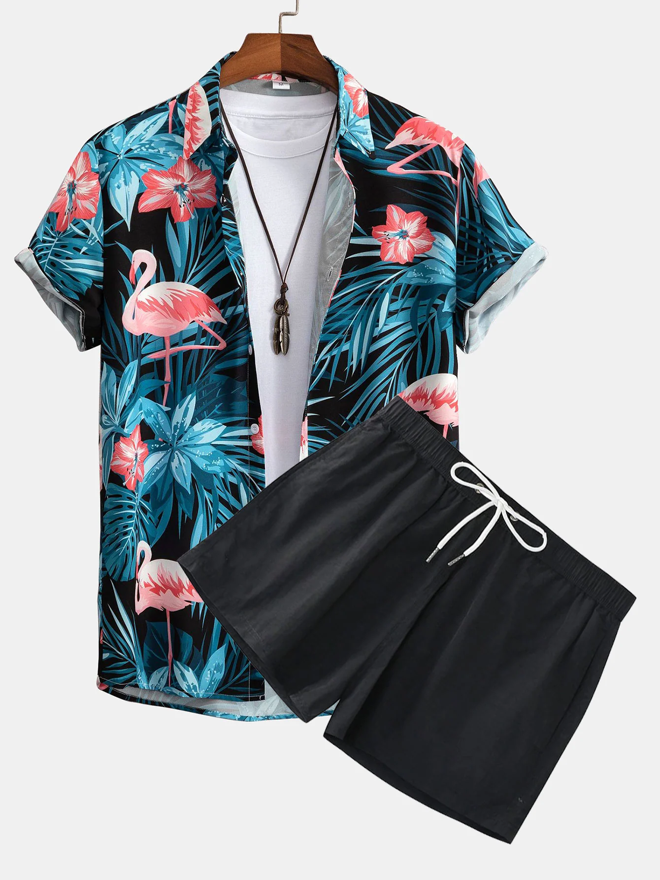 Flamingo Tropenprint Button-Up-Hemd & kurze Schwimmshorts - Image 3