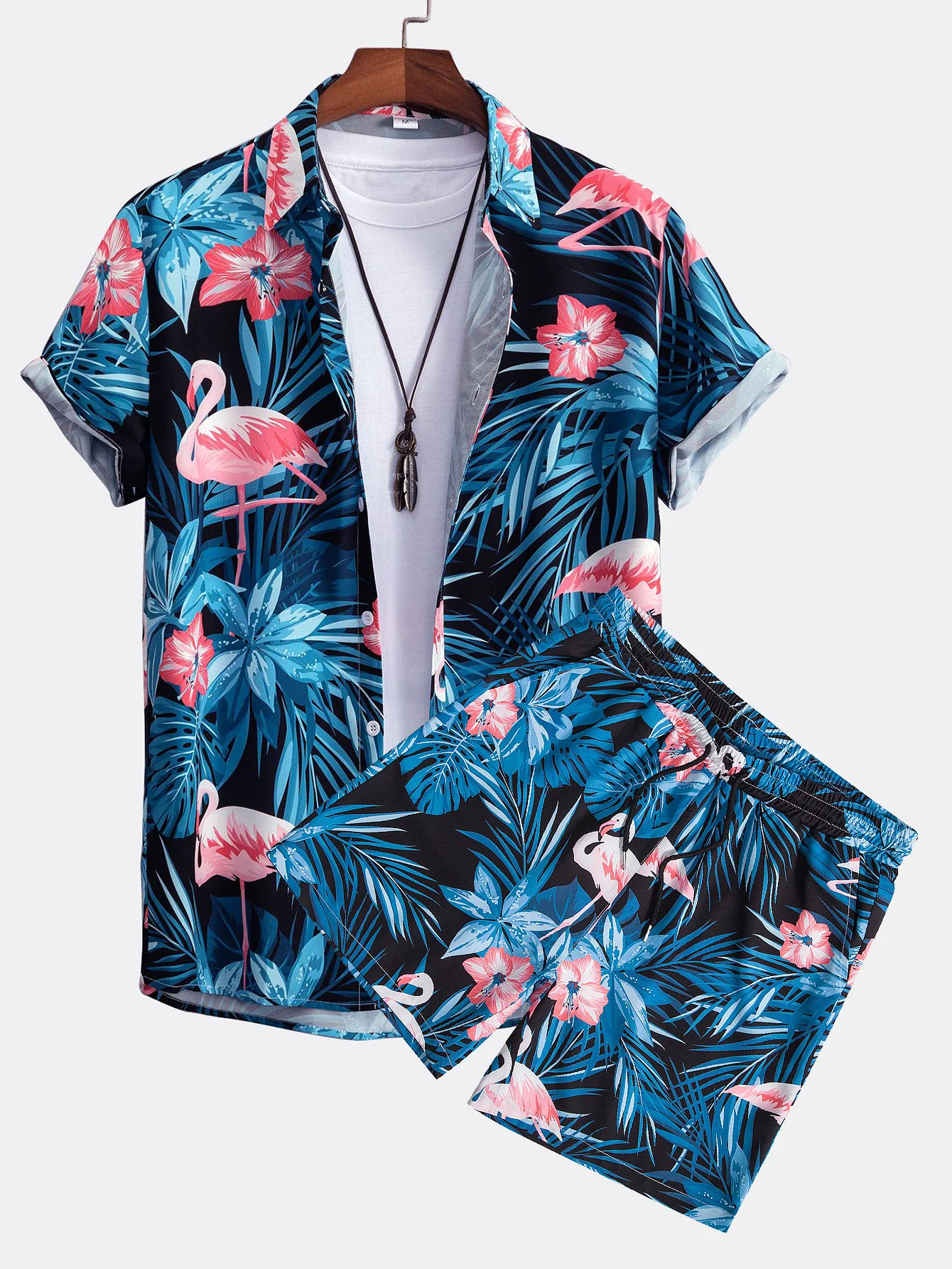 Flamingo Tropenprint Hemd mit Knöpfen & Shorts - Image 2