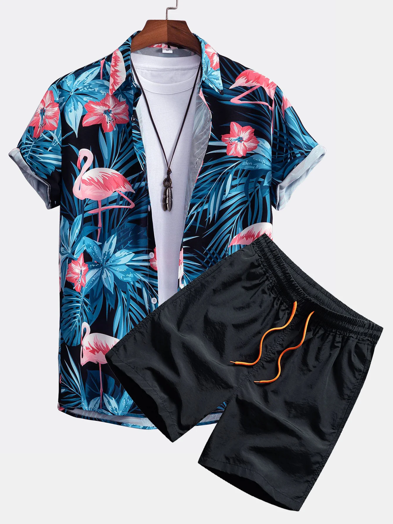Flamingo Tropenprint Hemd mit Knöpfen & Badehose - Image 2