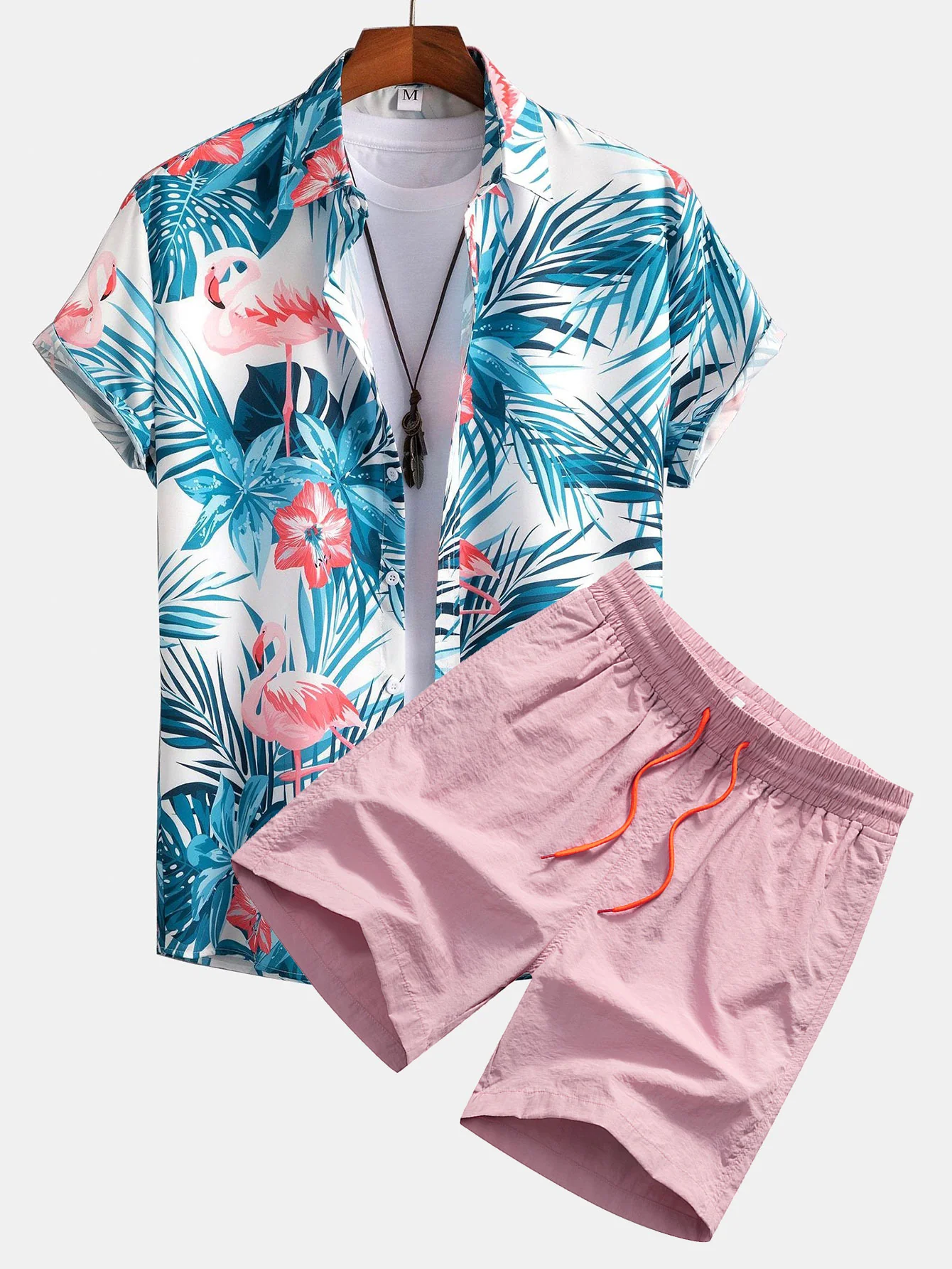 Flamingo Tropenprint Hemd mit Knöpfen & Schwimmshorts