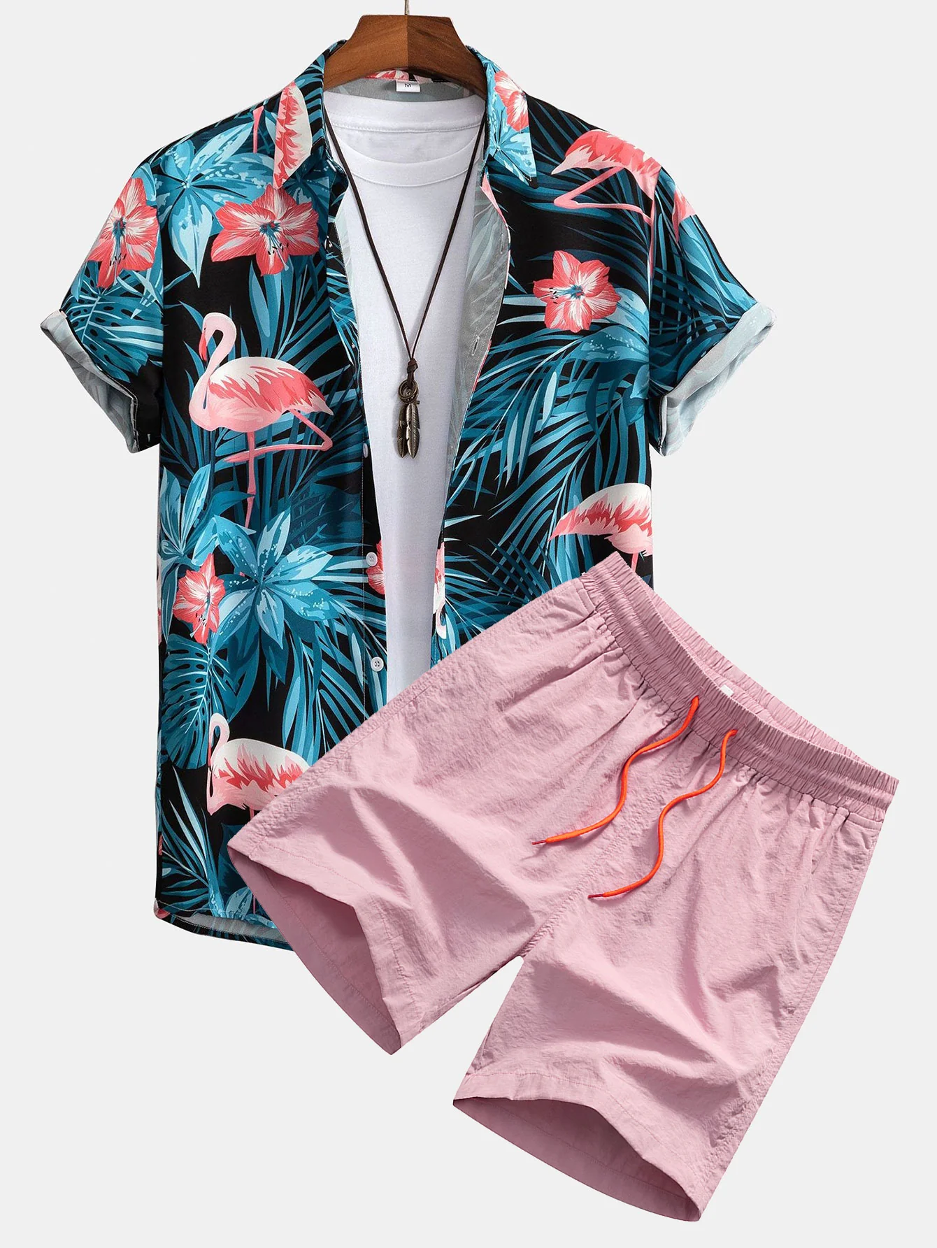 Flamingo Tropenprint Hemd mit Knöpfen & Schwimmshorts - Image 2