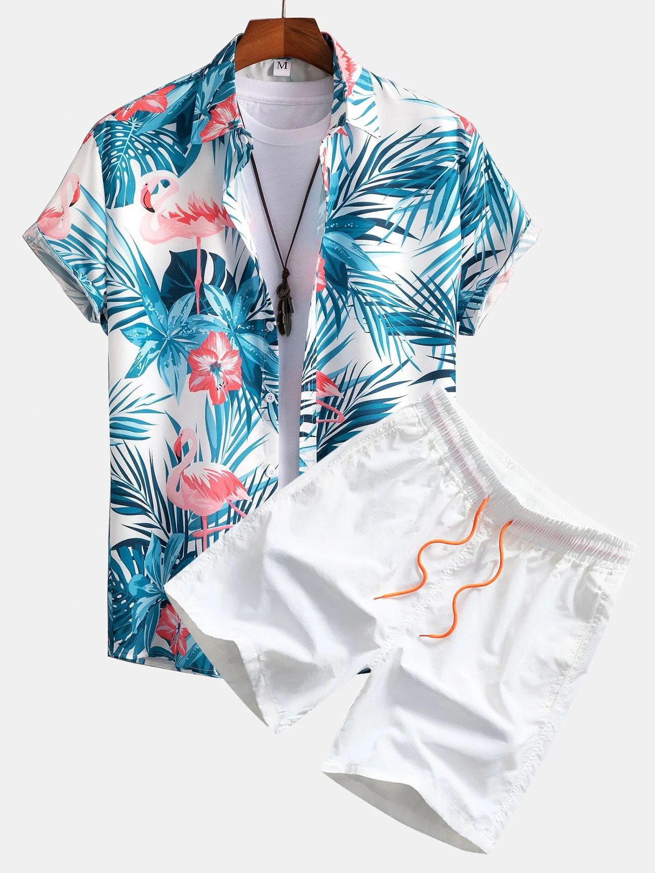 Flamingo Tropenprint Hemd mit Knöpfen & Schwimmshorts - Image 4