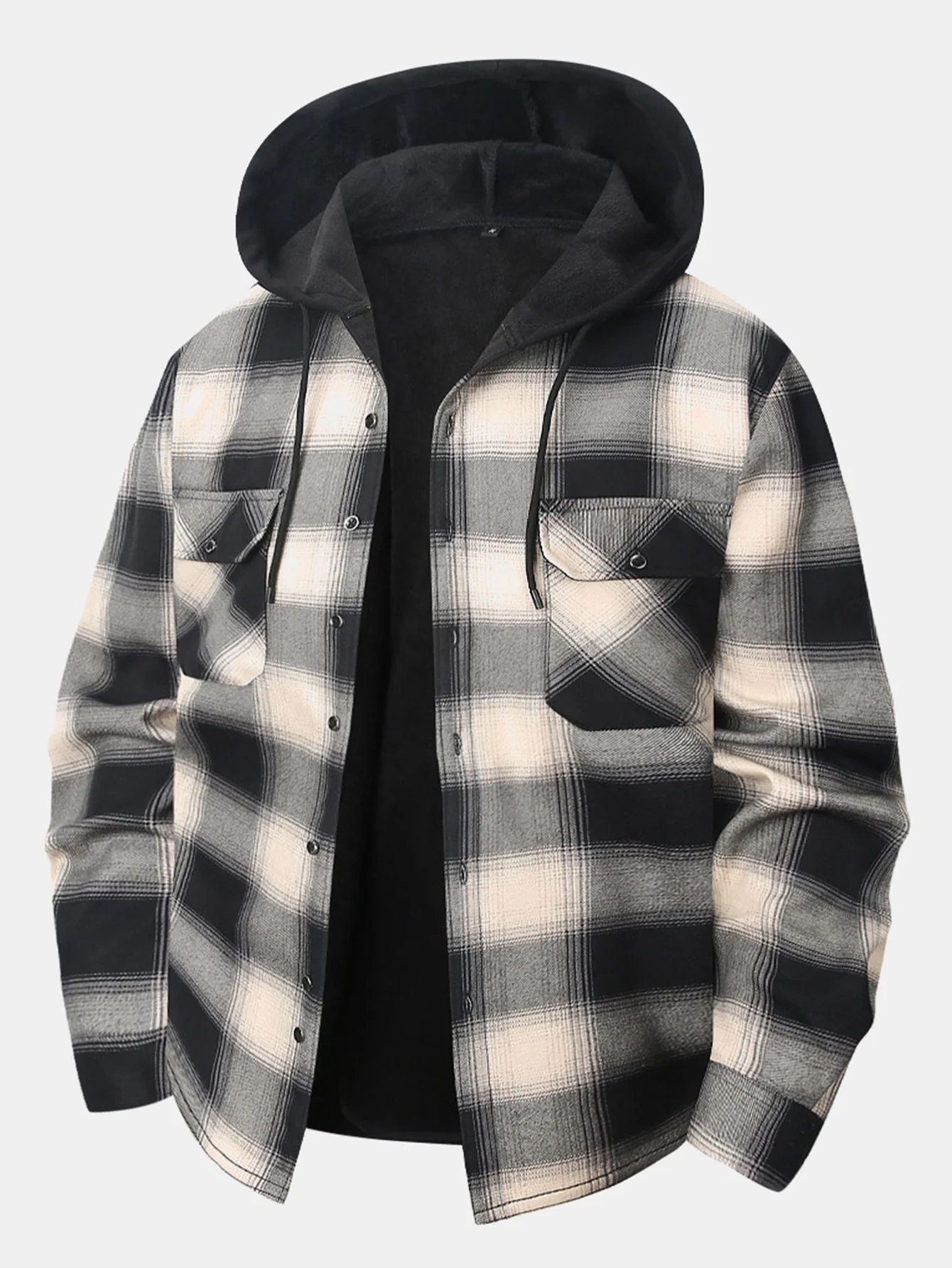 Flanell Fleece Gefüttertes Hemd mit Knöpfen und Kapuze - Image 4