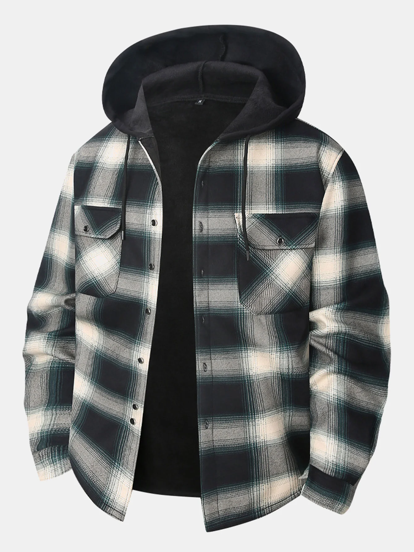 Flanell Fleece Gefüttertes Hemd mit Knöpfen und Kapuze - Image 5