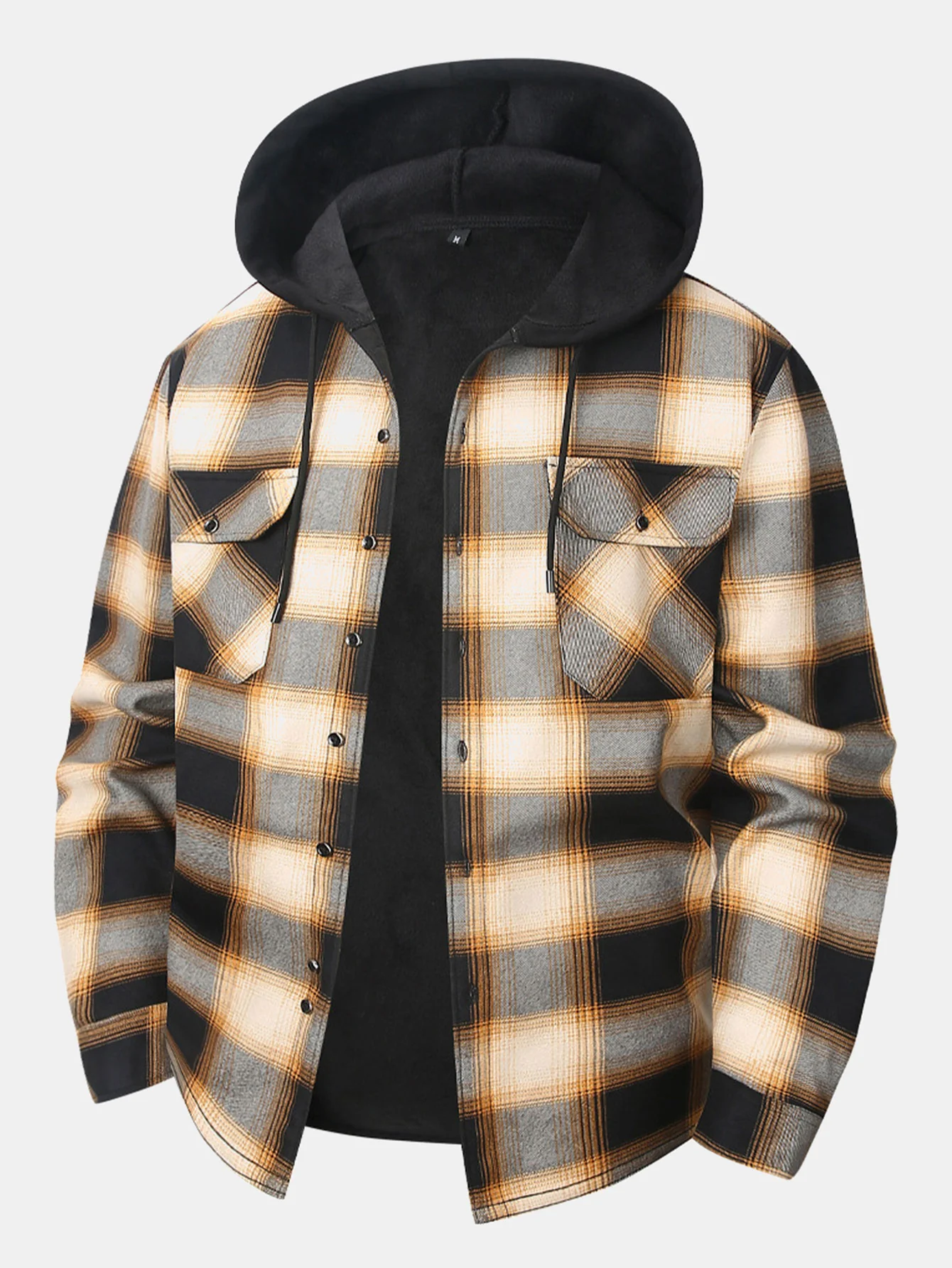 Flanell Fleece Gefüttertes Hemd mit Knöpfen und Kapuze - Image 6