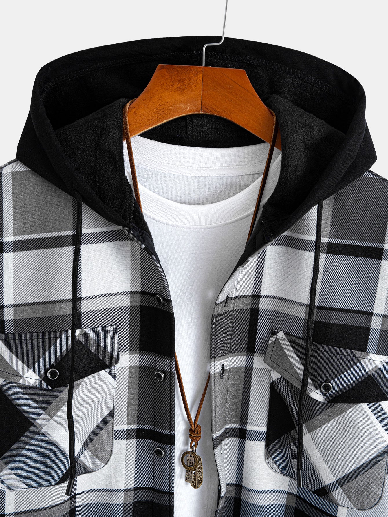 Flanell Fleece Gefüttertes Kapuzenhemd mit Knöpfen - Image 13