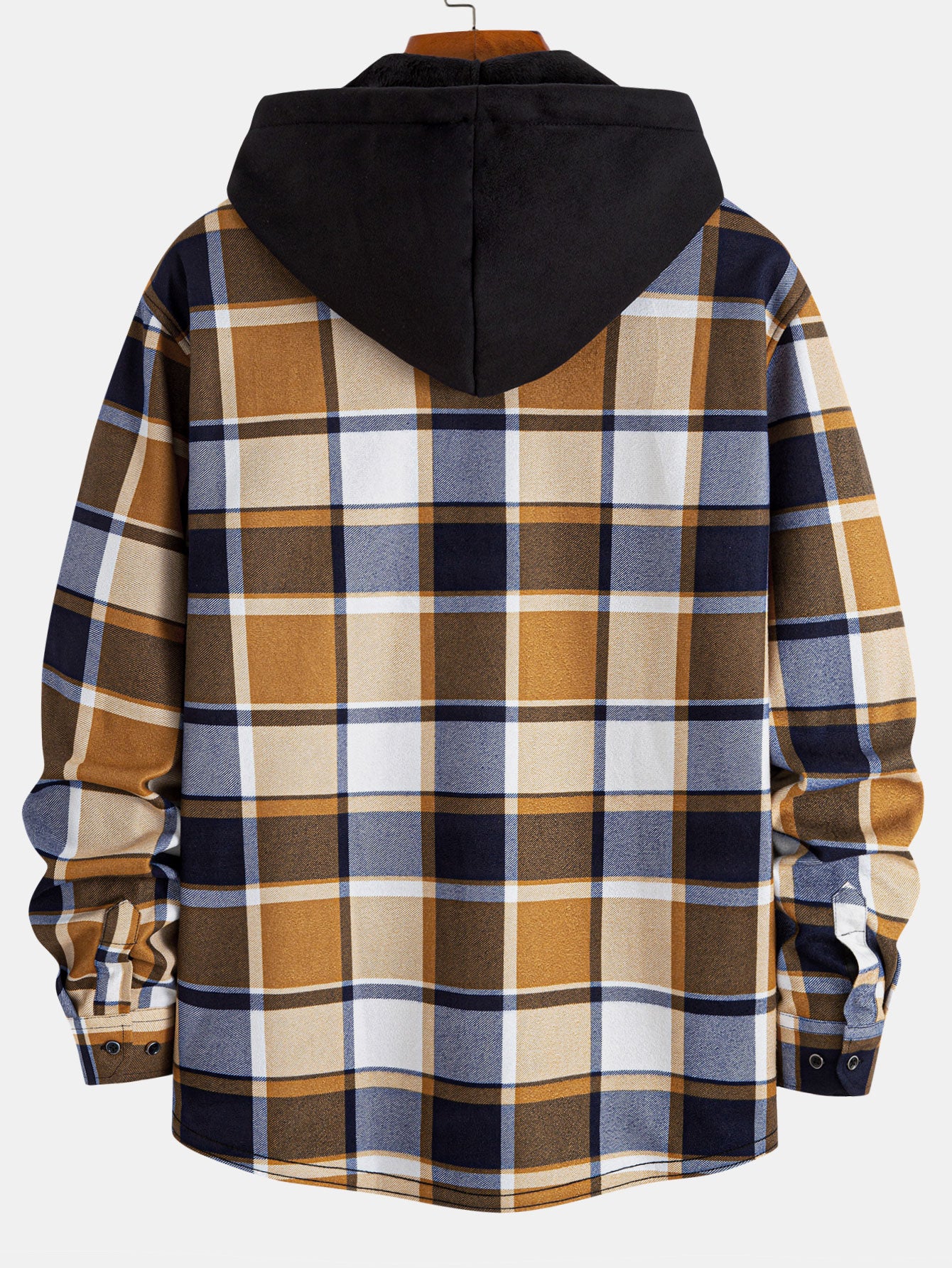 Flanell Fleece Gefüttertes Kapuzenhemd mit Knöpfen - Image 2
