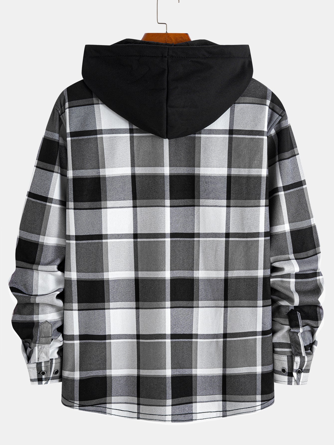 Flanell Fleece Gefüttertes Kapuzenhemd mit Knöpfen - Image 4
