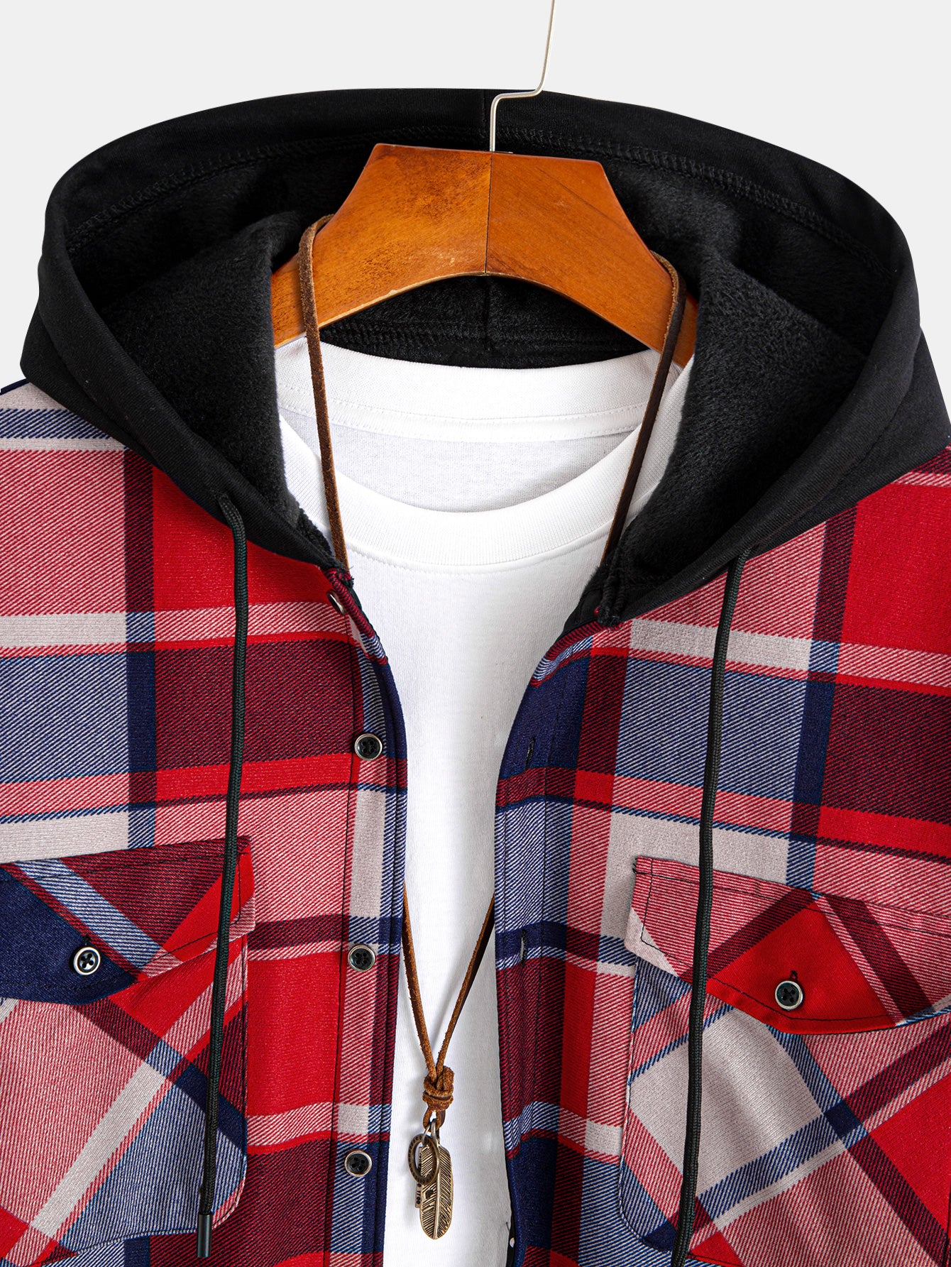 Flanell Fleece Gefüttertes Kapuzenhemd mit Knöpfen - Image 9