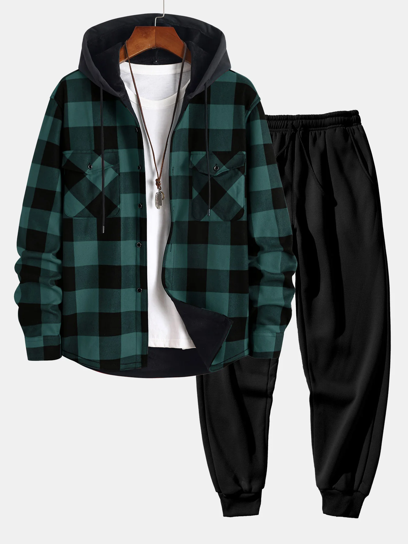 Flanell-Fleece gefüttertes Kapuzenshirt & Jogginghose