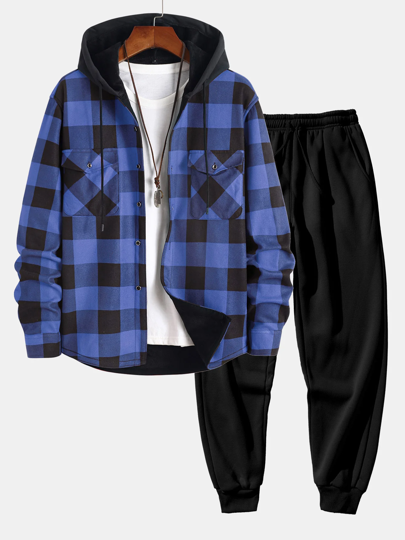 Flanell-Fleece gefüttertes Kapuzenshirt & Jogginghose - Image 4