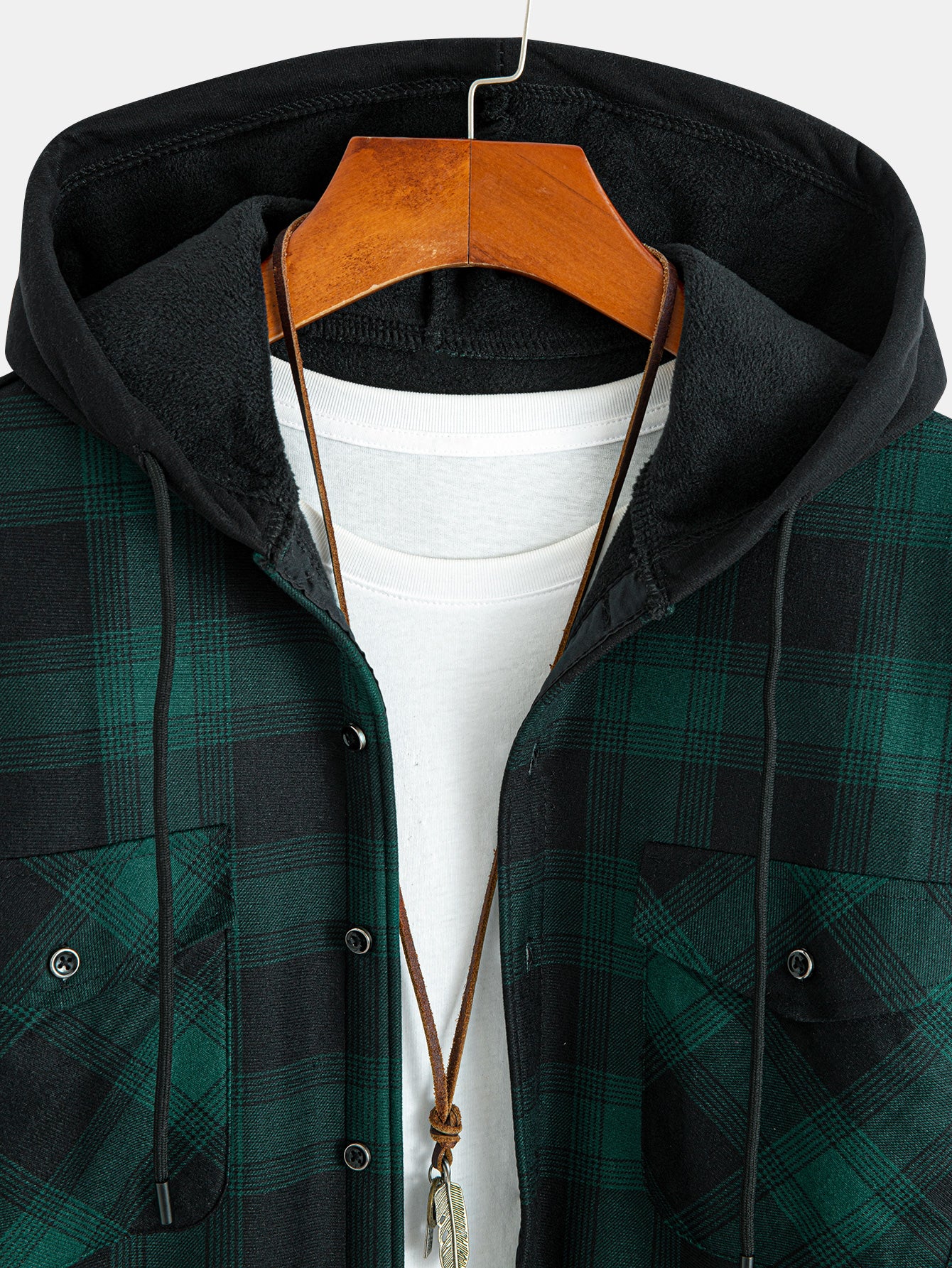 Flanell-Fleece-gefüttertes Kapuzenhemd mit Taschen - Image 7