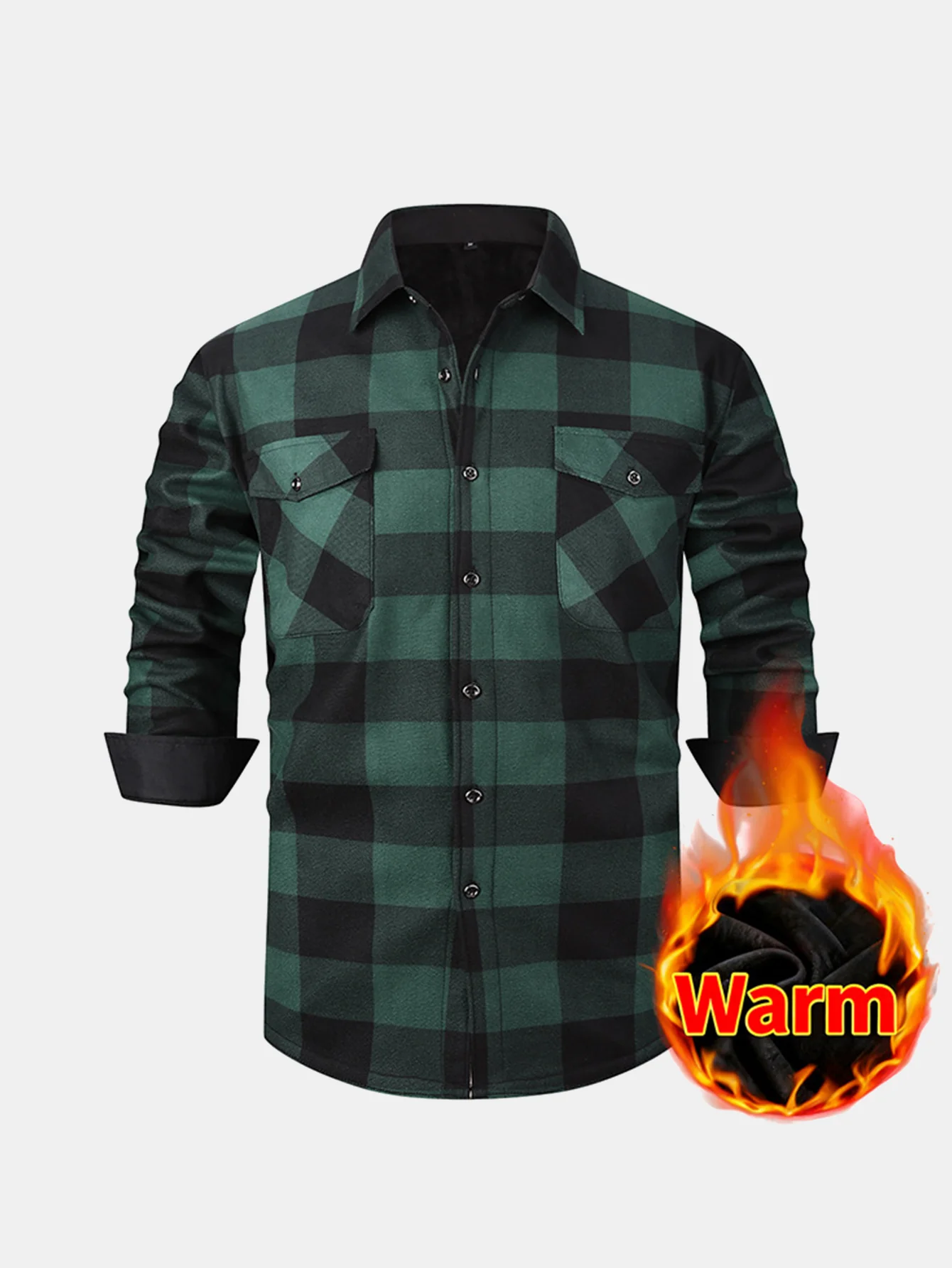 Flannel Fleece Lined Plaid Shirt With Pockets - Image 2