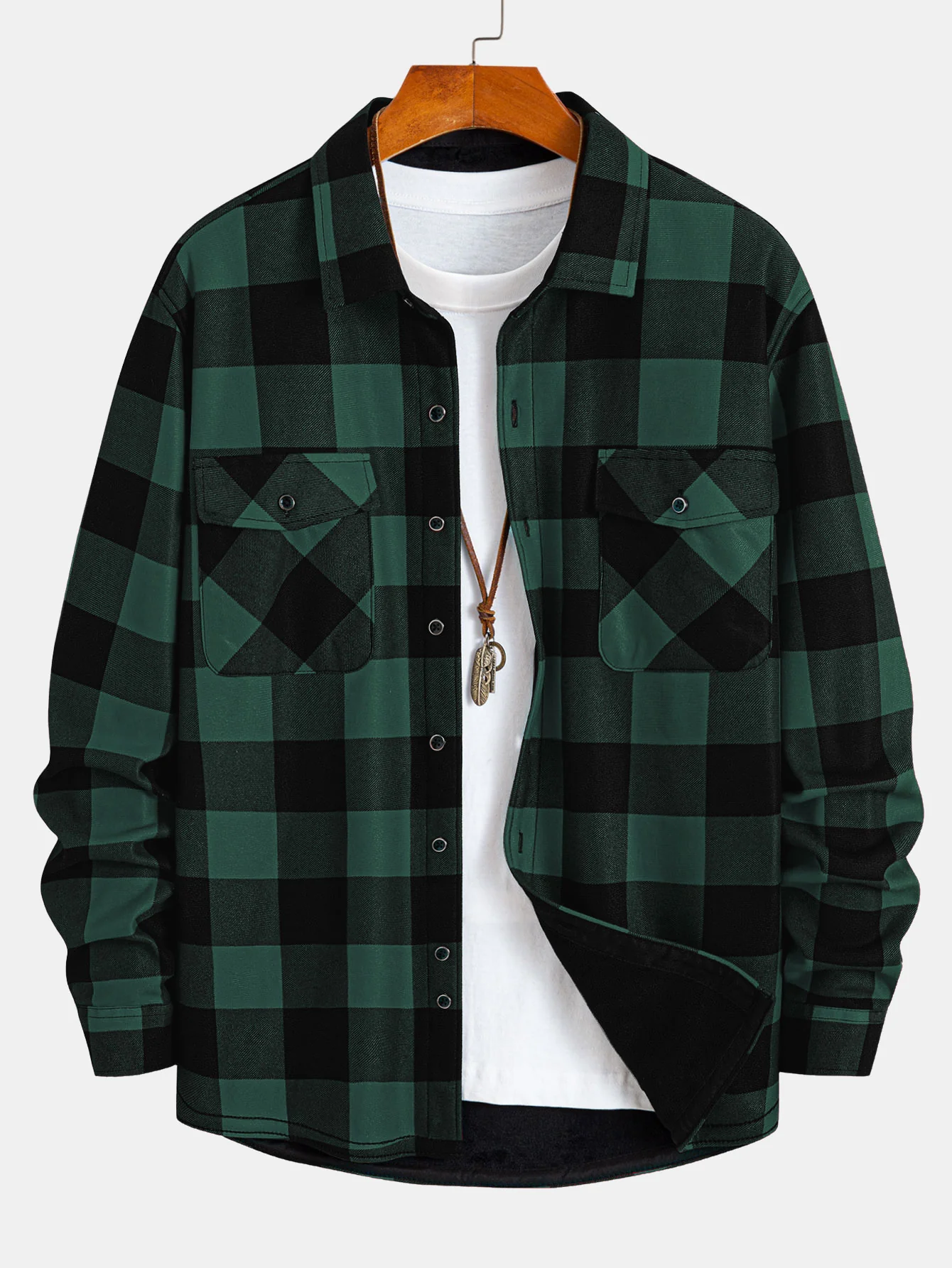 Flannel Fleece Lined Plaid Shirt With Pockets - Image 3