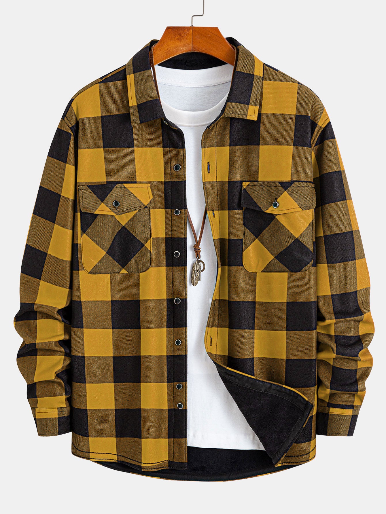 Flannel Fleece Lined Plaid Shirt With Pockets - Image 5
