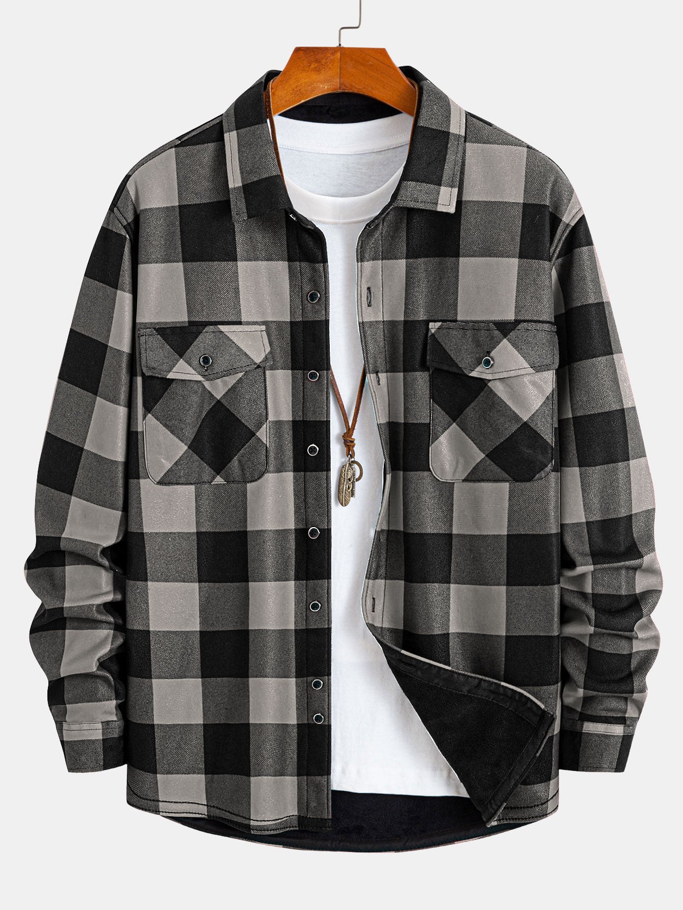 Flannel Fleece Lined Plaid Shirt With Pockets - Image 7