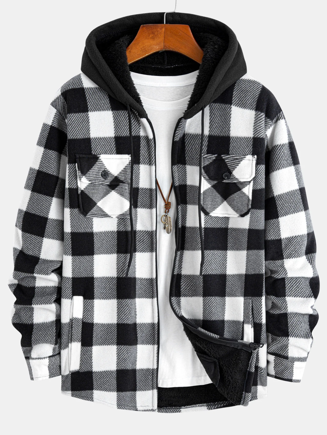 Flanell Fleece Gefüttertes Reißverschluss Kapuzenhemd - Image 3