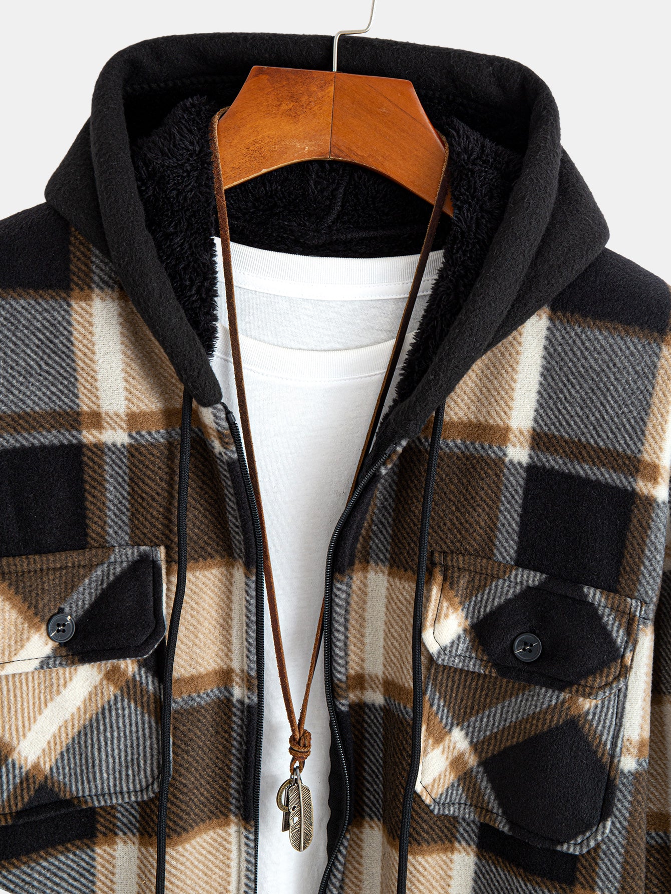Flanell Fleece Gefüttertes Reißverschluss Kapuzenhemd - Image 5
