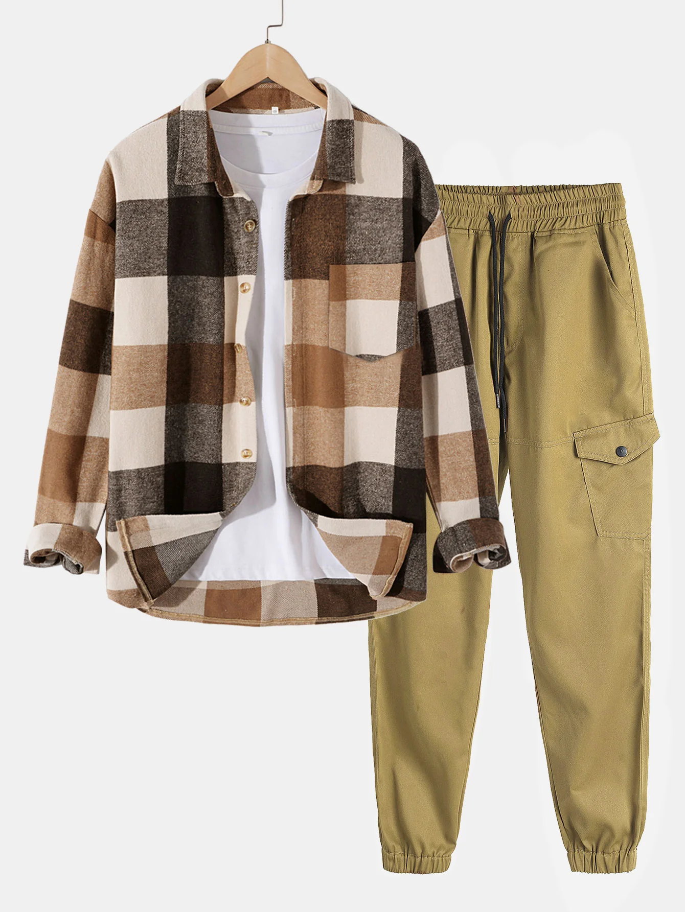 Flanell-Karierte Überhemd & Chino Cargo Jogginghosen - Image 14