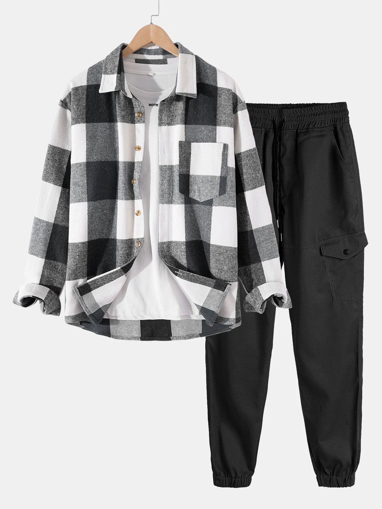 Flanell-Karierte Überhemd & Chino Cargo Jogginghosen - Image 2