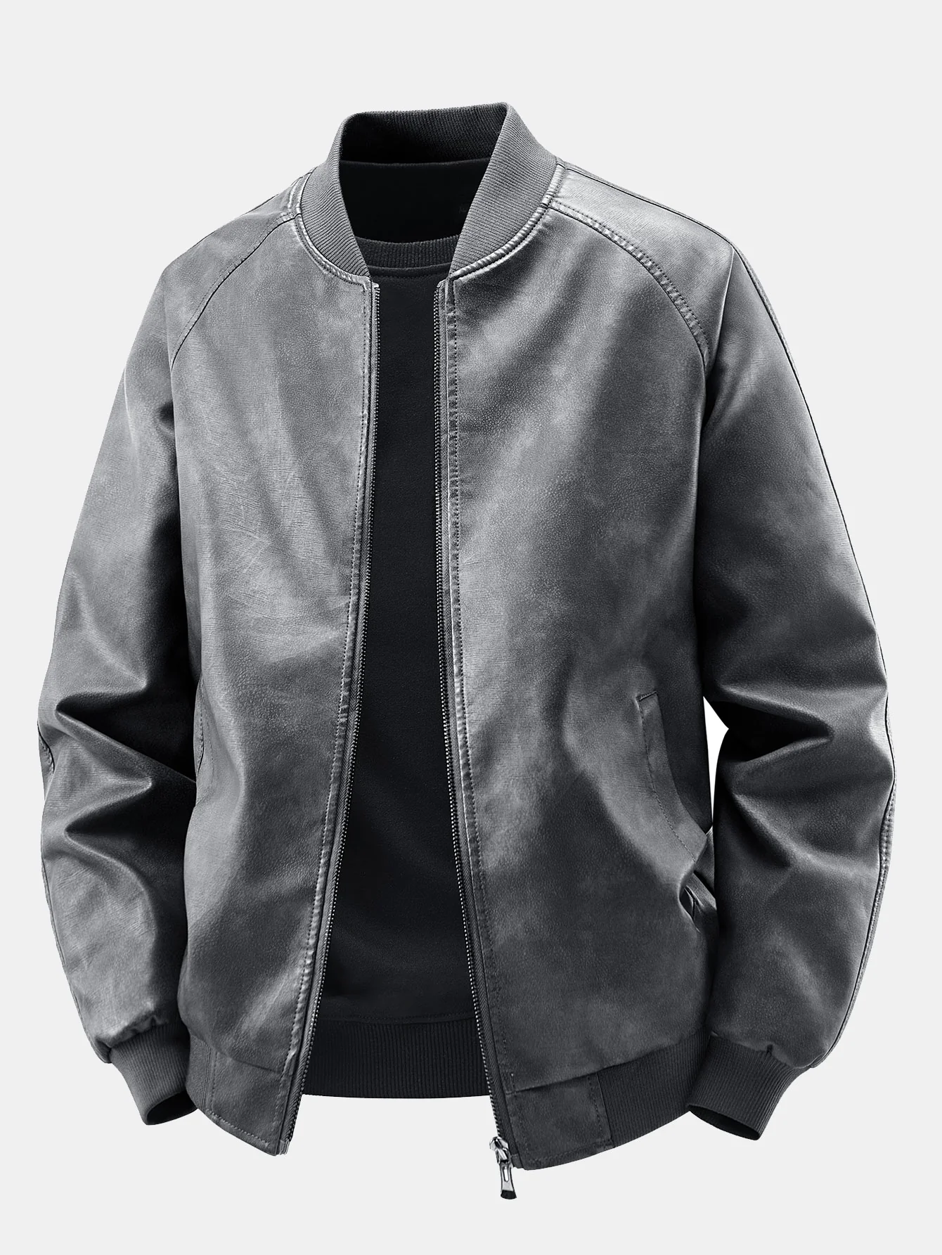 Fleecegefütterte gewaschene distressed Leder-Bomberjacke
