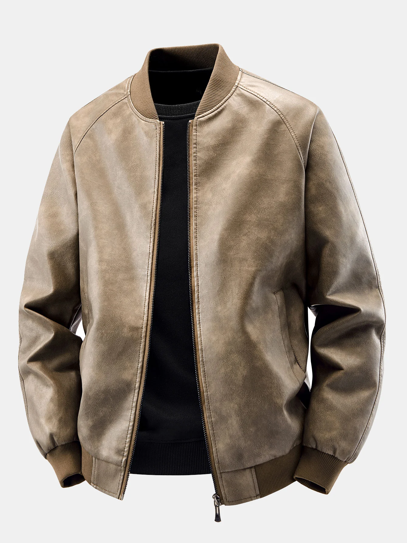 Fleecegefütterte gewaschene distressed Leder-Bomberjacke - Image 2