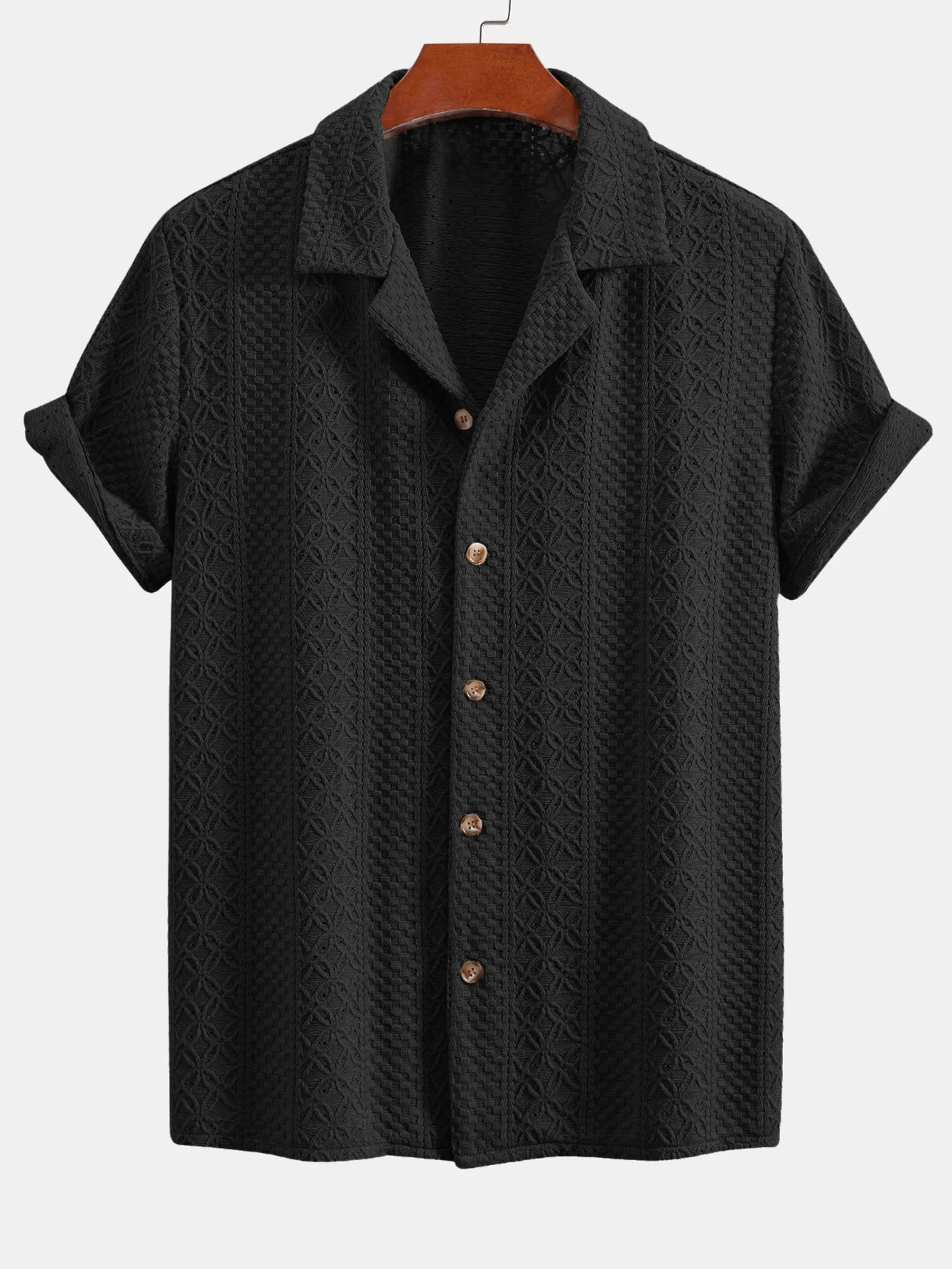 Blumen-Schachbrett-Jacquard-Cuban-Shirt - Image 3