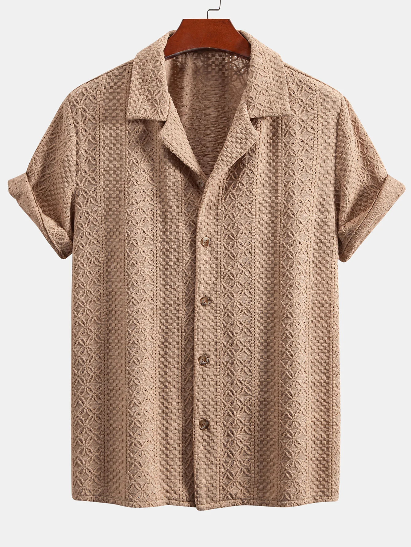 Blumen-Schachbrett-Jacquard-Cuban-Shirt - Image 5
