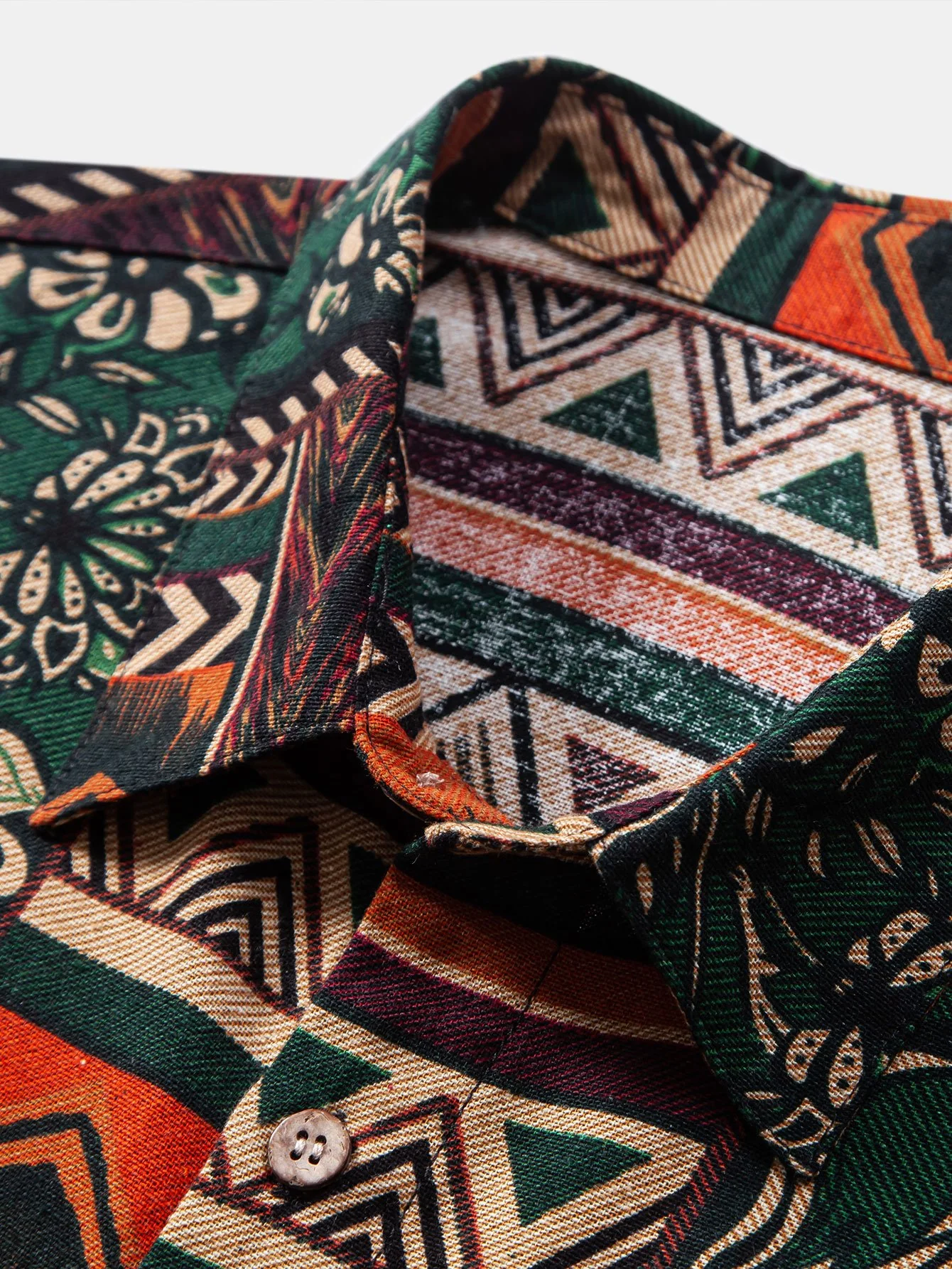 Blumen-Geometrisches Patchwork-Druck Baumwollhemd - Image 5