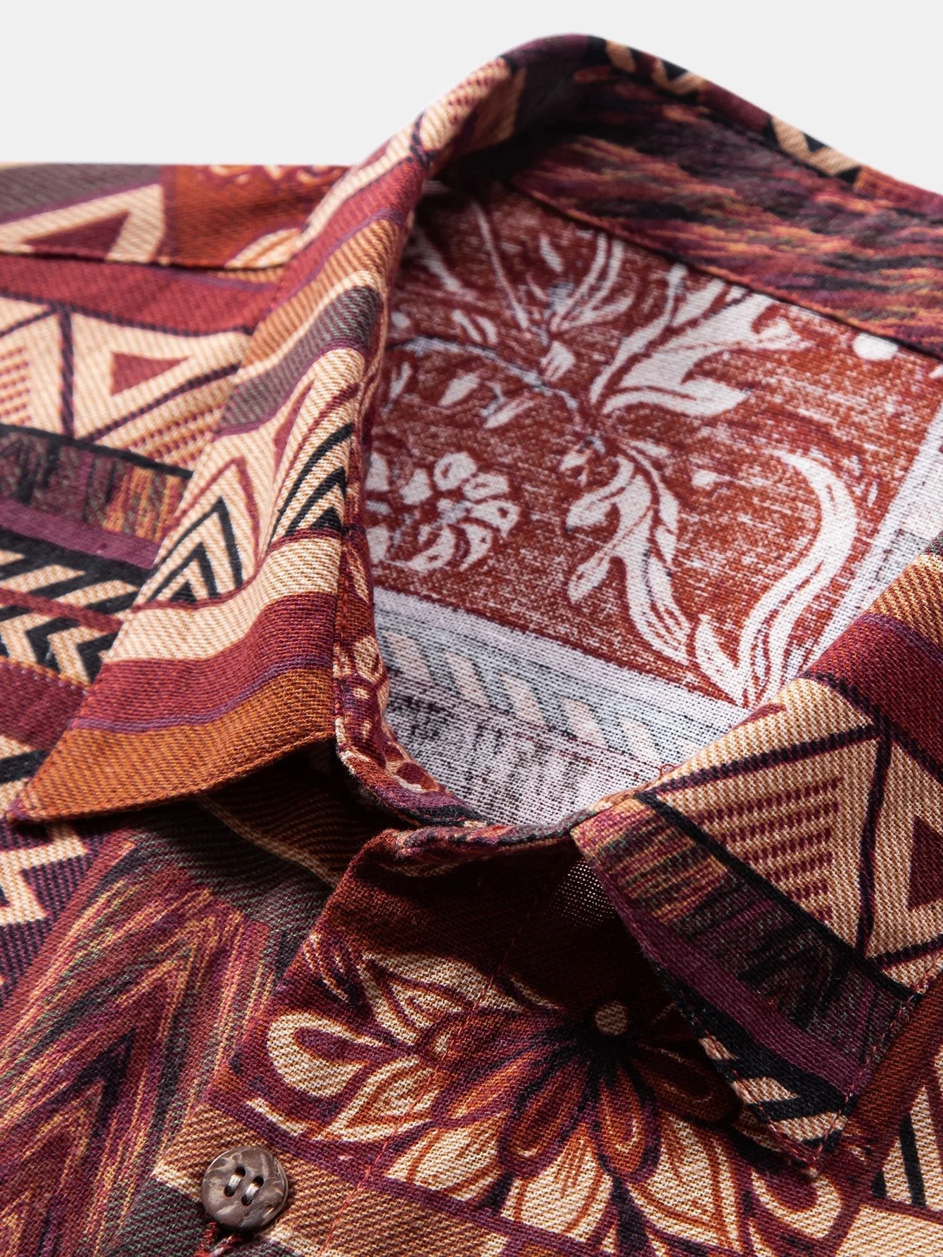 Blumen-Geometrisches Patchwork-Druck Baumwollhemd & Leinen-Baumwoll-Mix Shorts - Image 12