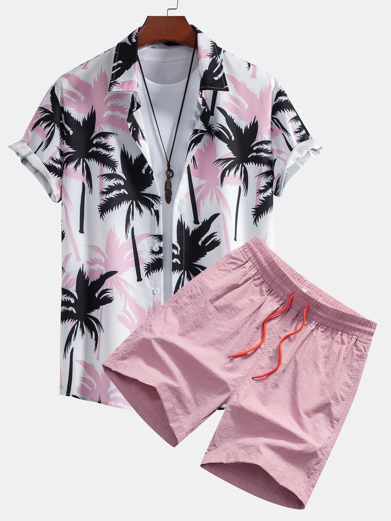 Palmenbaum-Print Hemd mit Knöpfen & Badehose