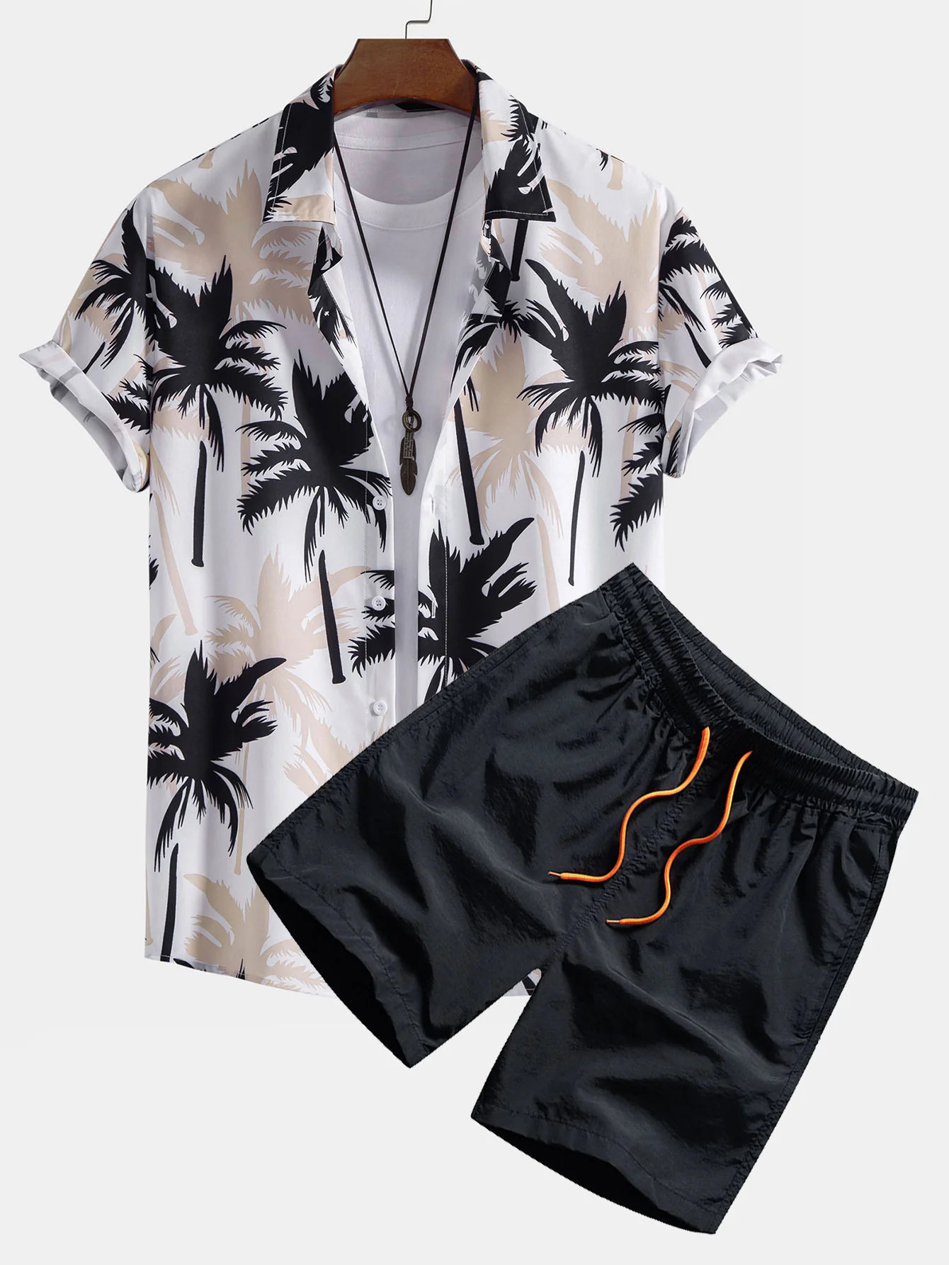 Palmenbaum-Print Hemd mit Knöpfen & Badehose - Image 2