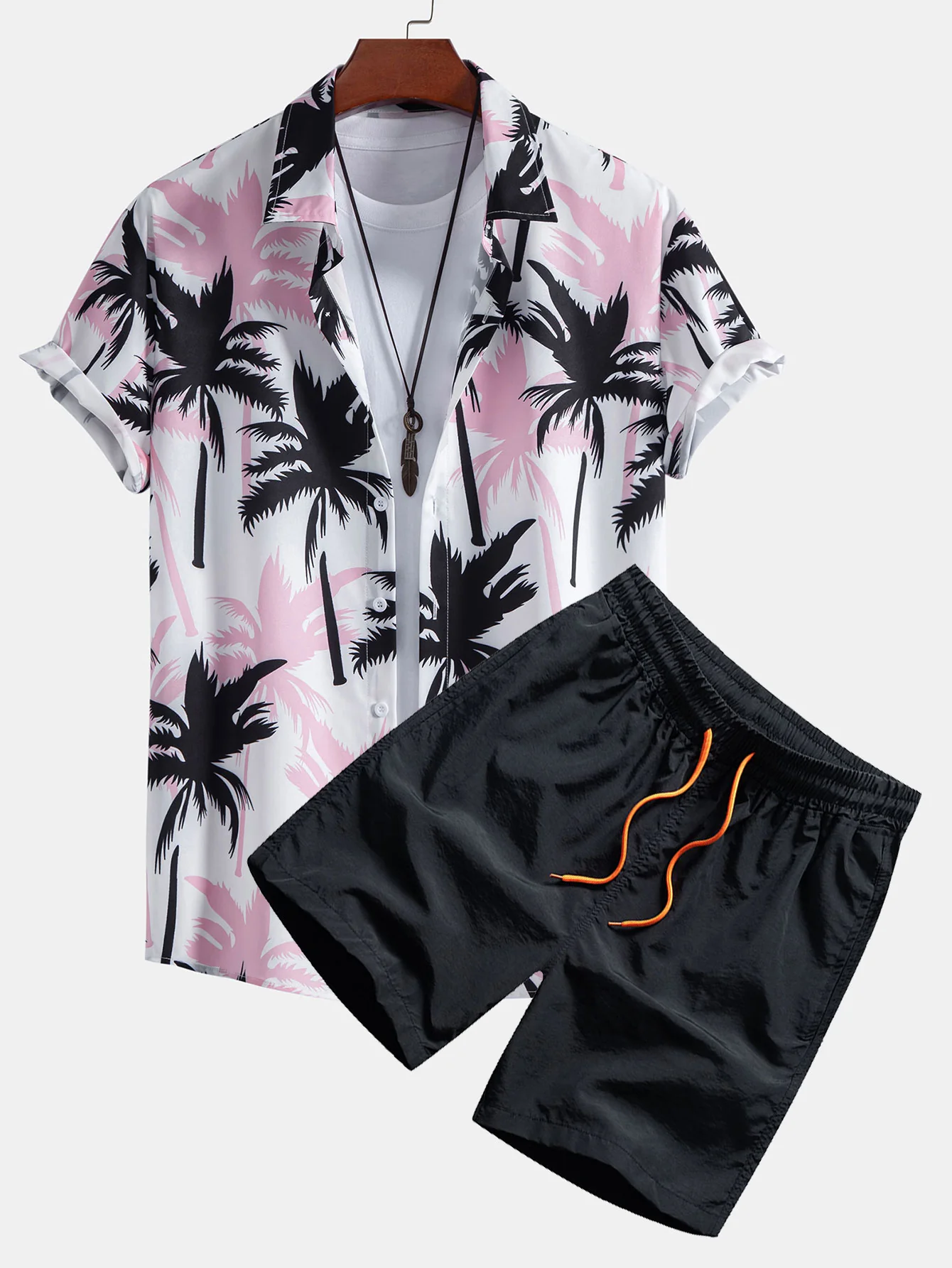 Palmenbaum-Print Hemd mit Knöpfen & Badehose - Image 4