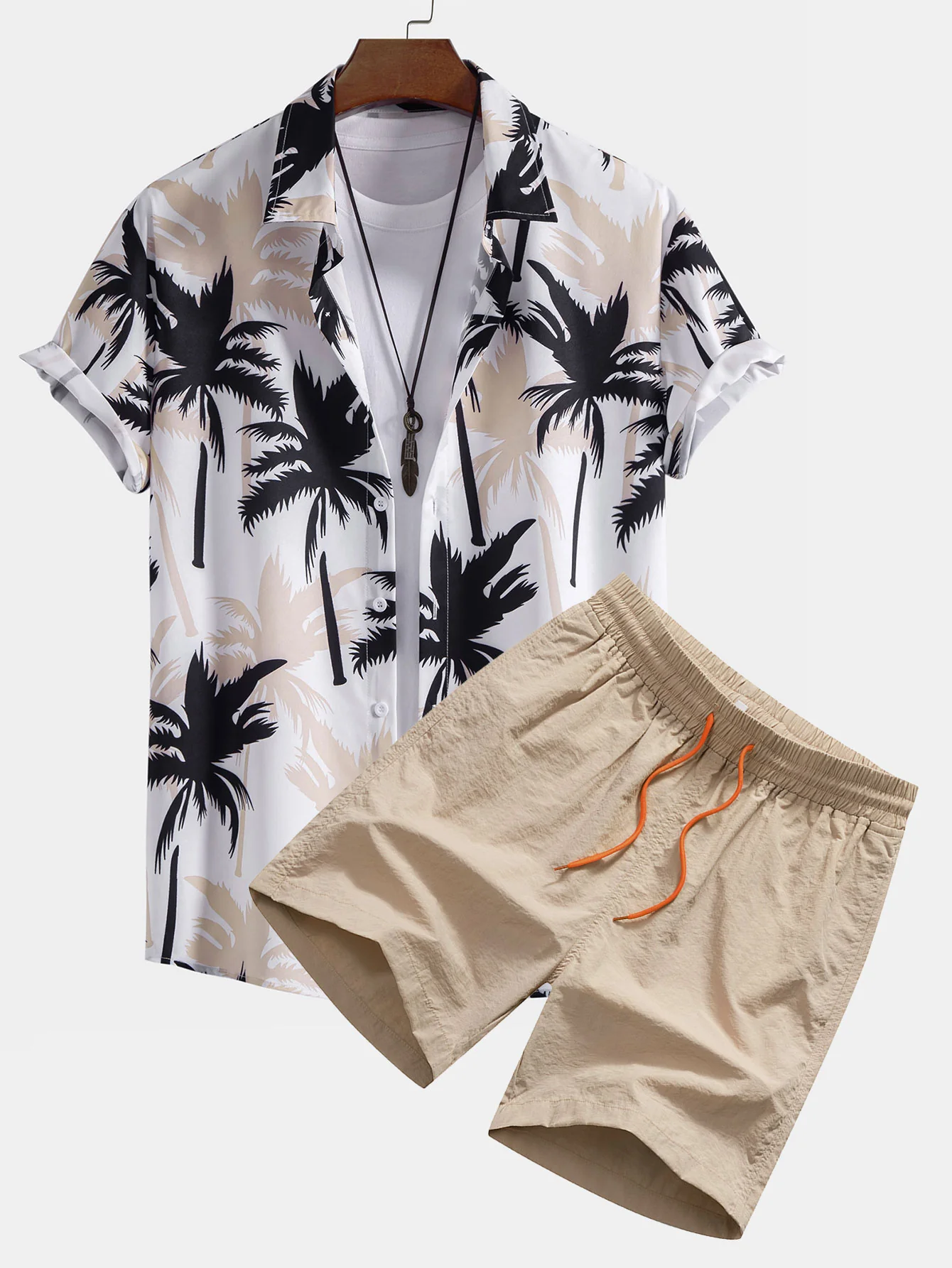 Palmenbaum-Print Hemd mit Knöpfen & Badehose - Image 5