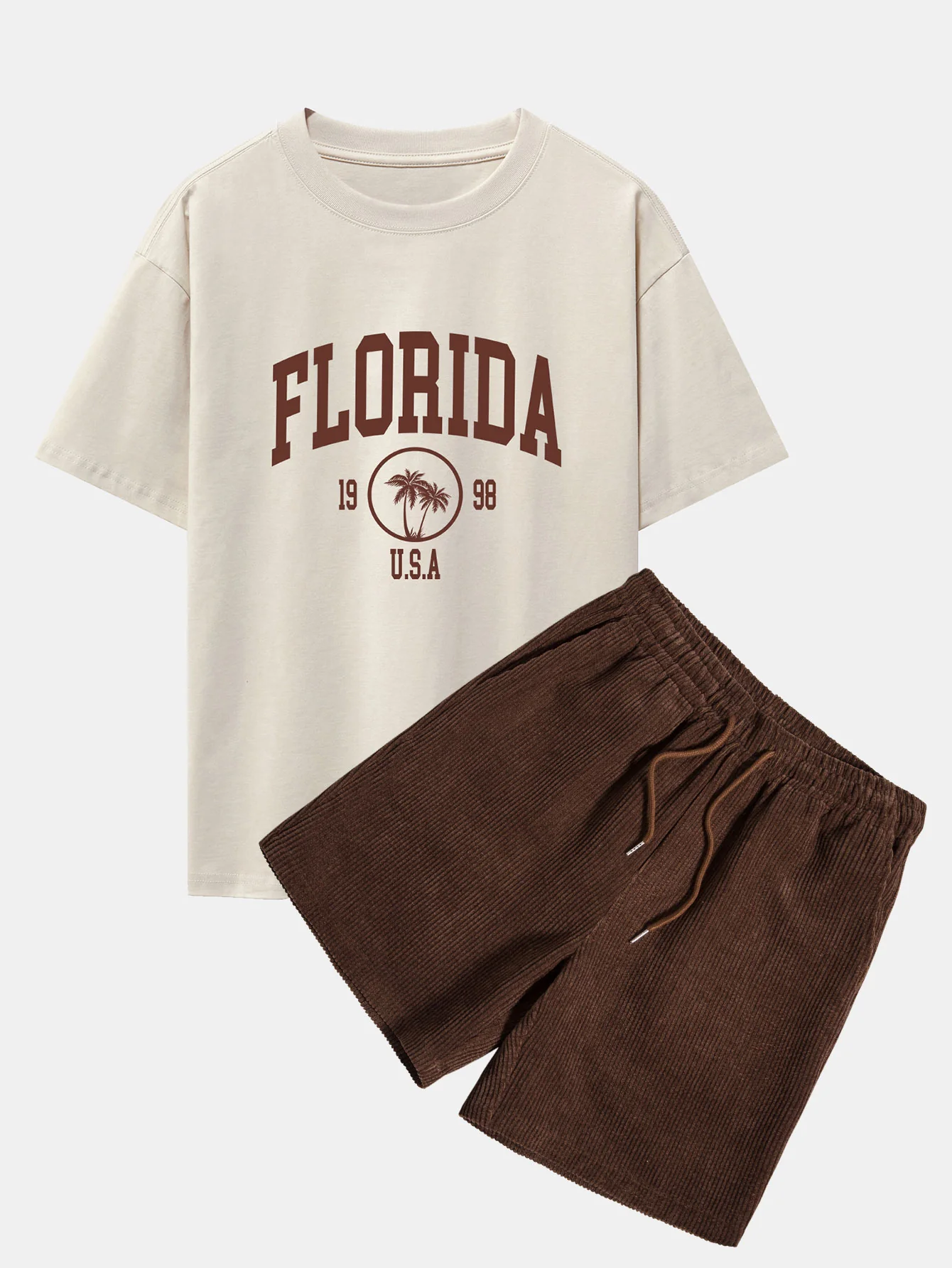 Florida-Palmenbaum-Print Schwergewicht Übergröße T-Shirt & Cordhosen-Shorts