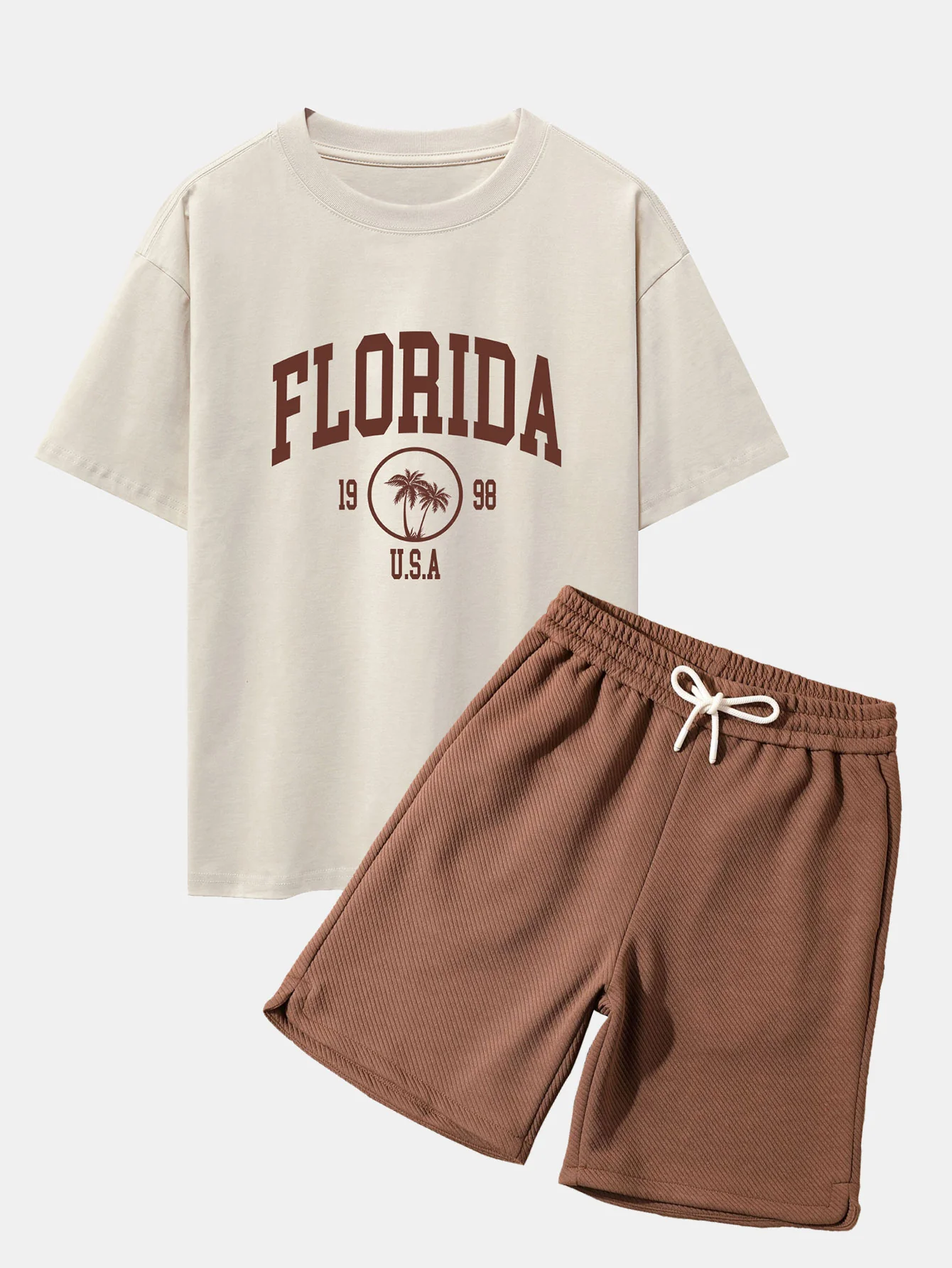 Florida-Palmenbaum-Print schweres Oversize-T-Shirt & Twill-Jacquard-Shorts