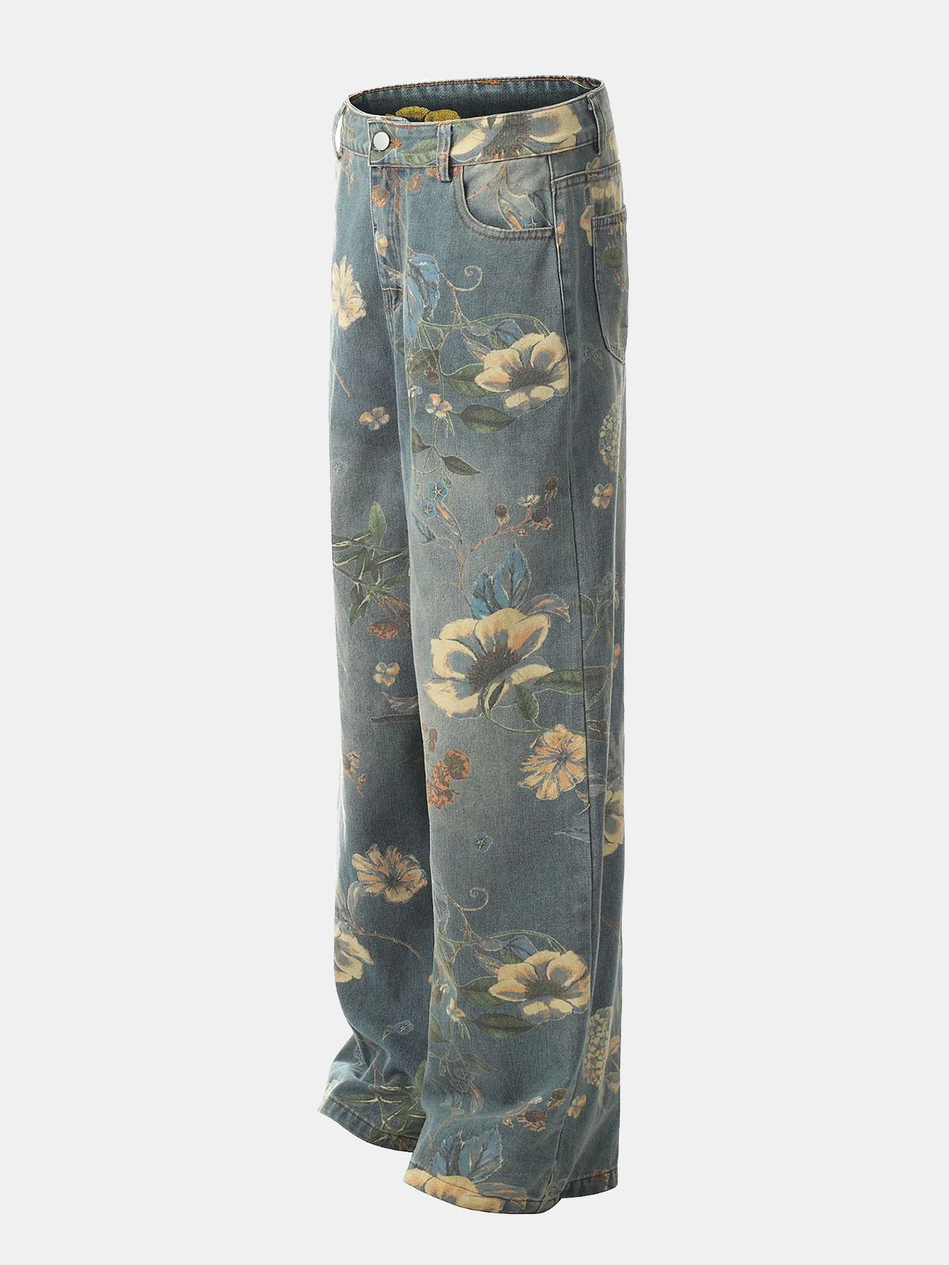 Jeans mit weitem Bein und Blumenmuster - Image 3