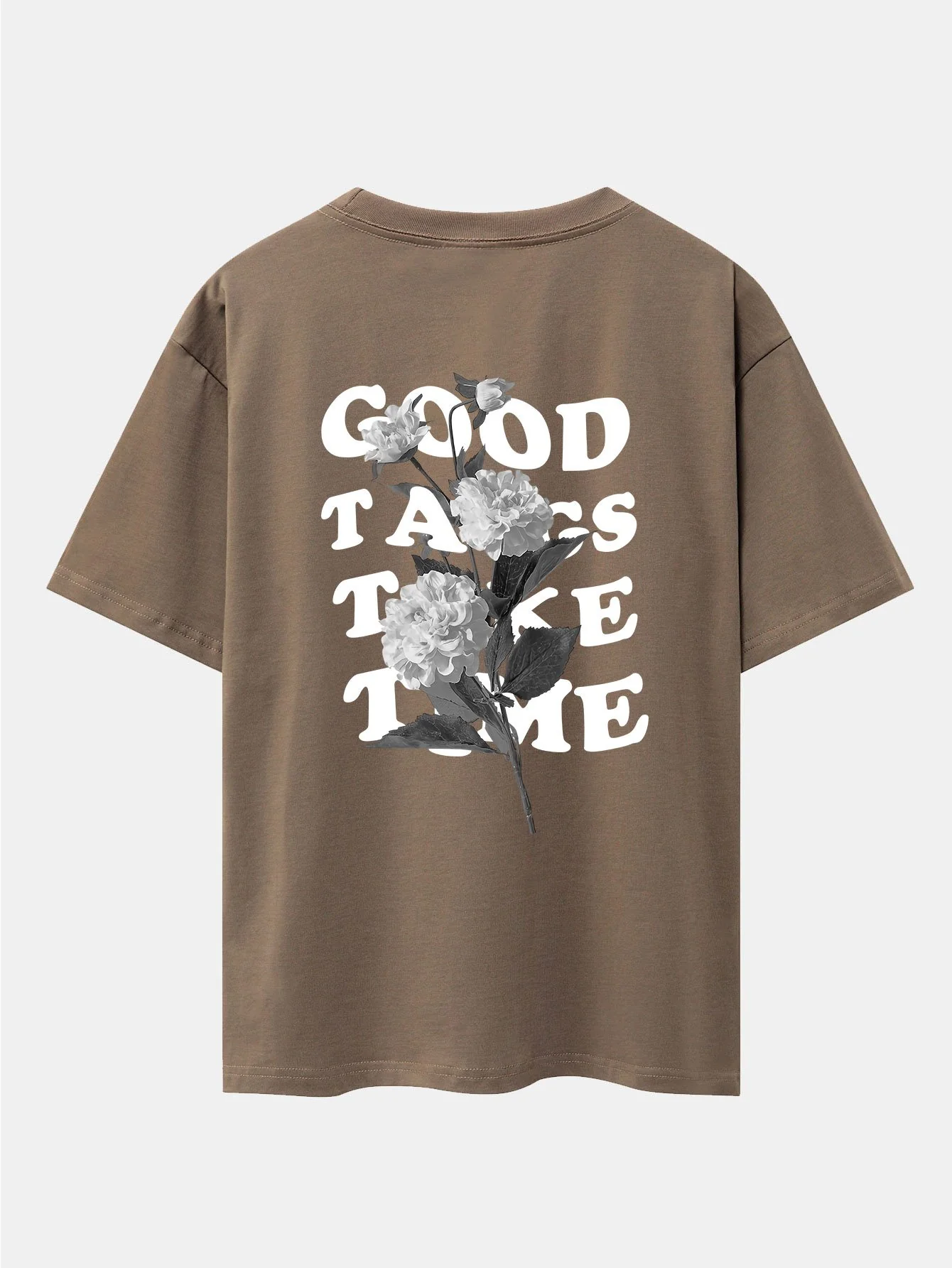 Blumen-Slogan Rückenprint Drop Shoulder Oversize T-Shirt - Image 11
