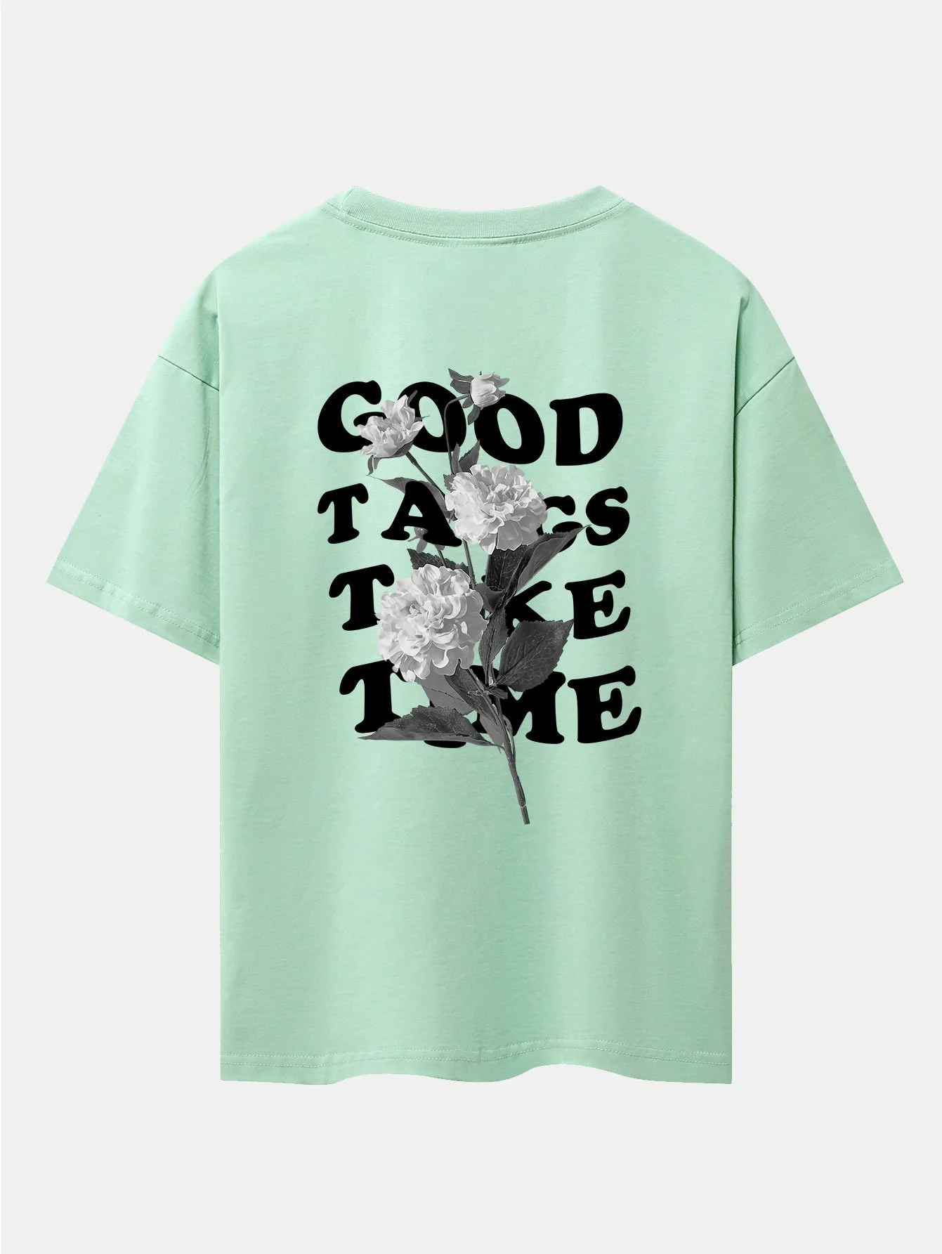 Blumen-Slogan Rückenprint Drop Shoulder Oversize T-Shirt - Image 13
