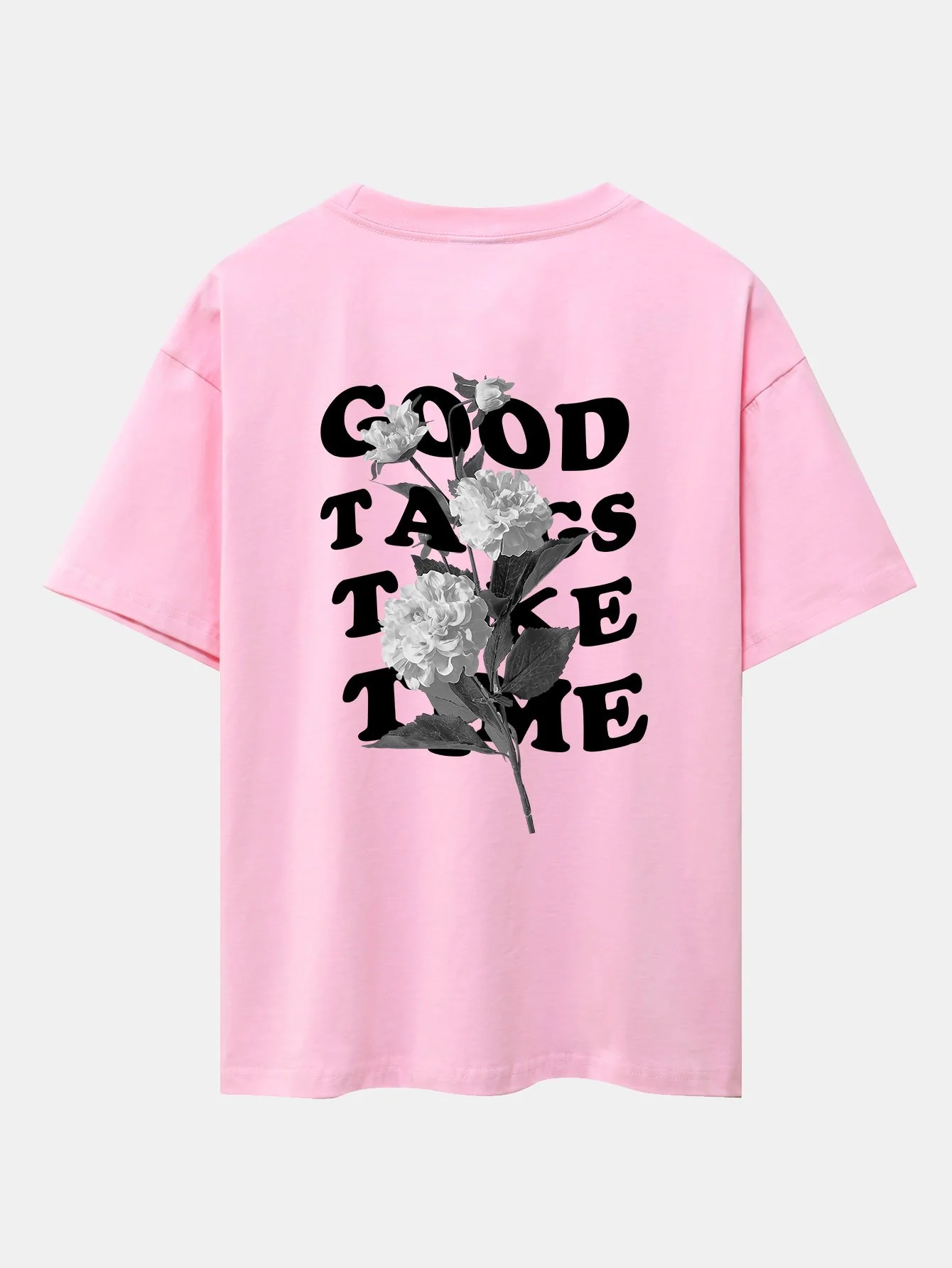 Blumen-Slogan Rückenprint Drop Shoulder Oversize T-Shirt - Image 15