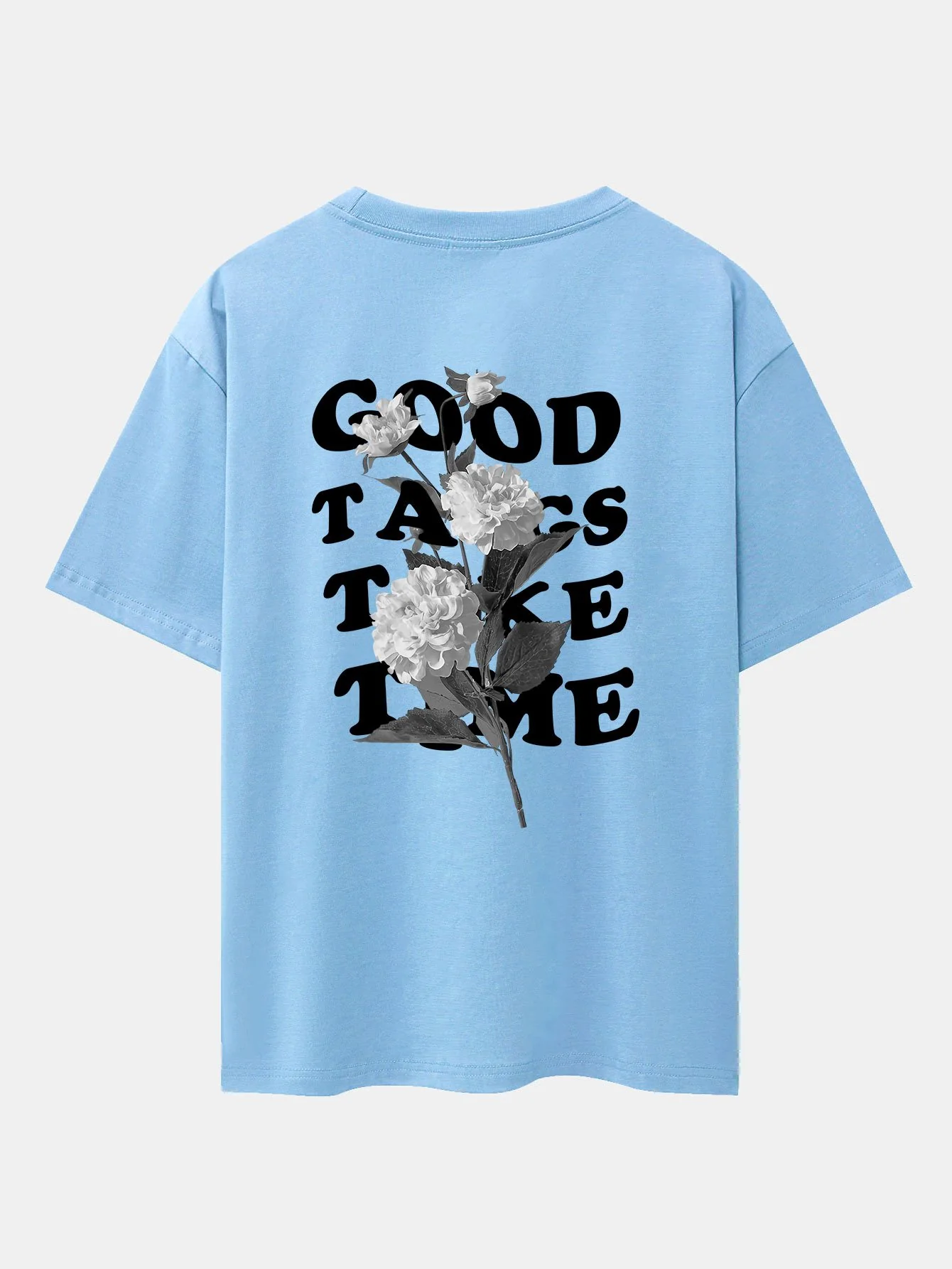 Blumen-Slogan Rückenprint Drop Shoulder Oversize T-Shirt - Image 19