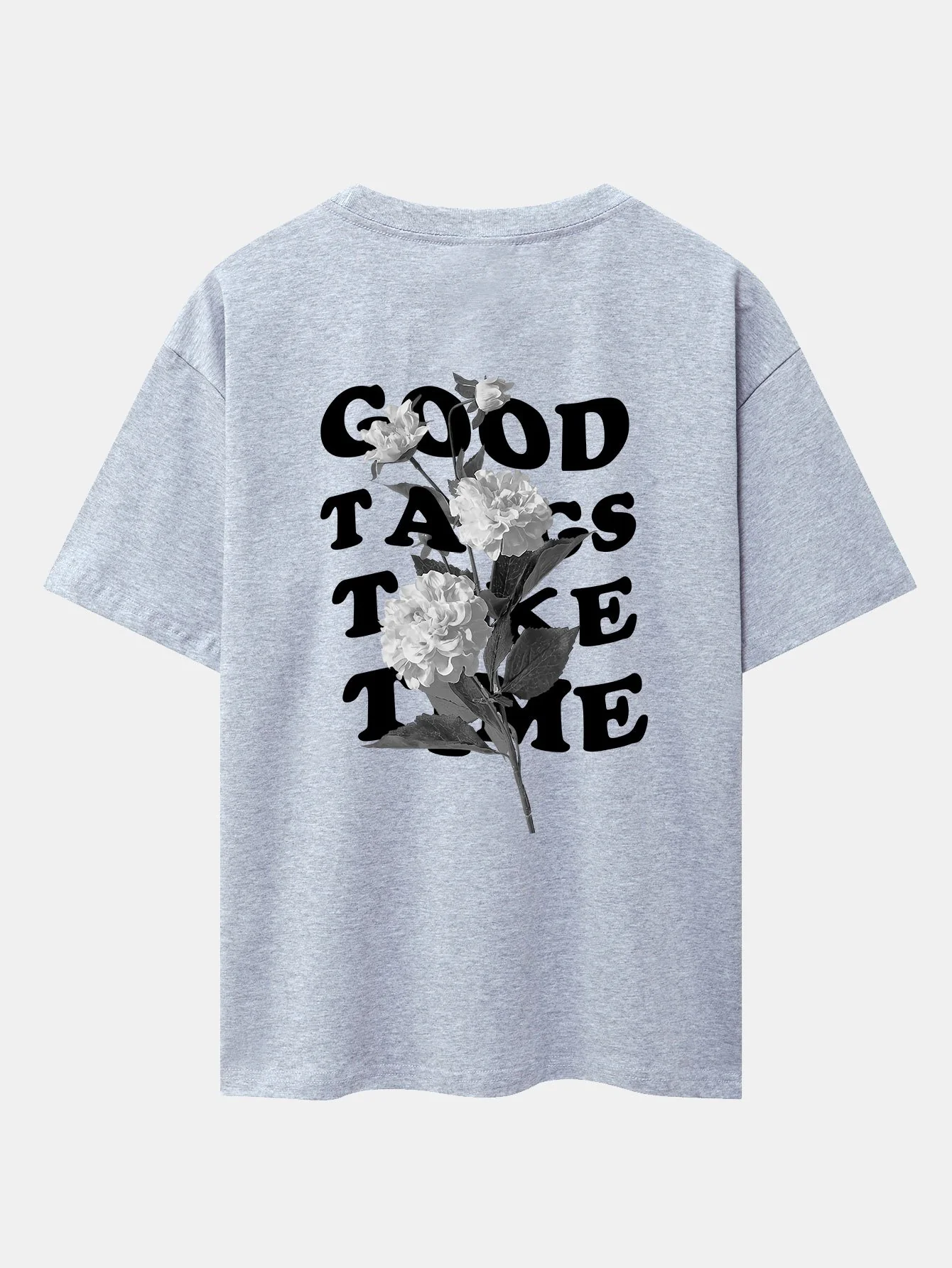 Blumen-Slogan Rückenprint Drop Shoulder Oversize T-Shirt - Image 21