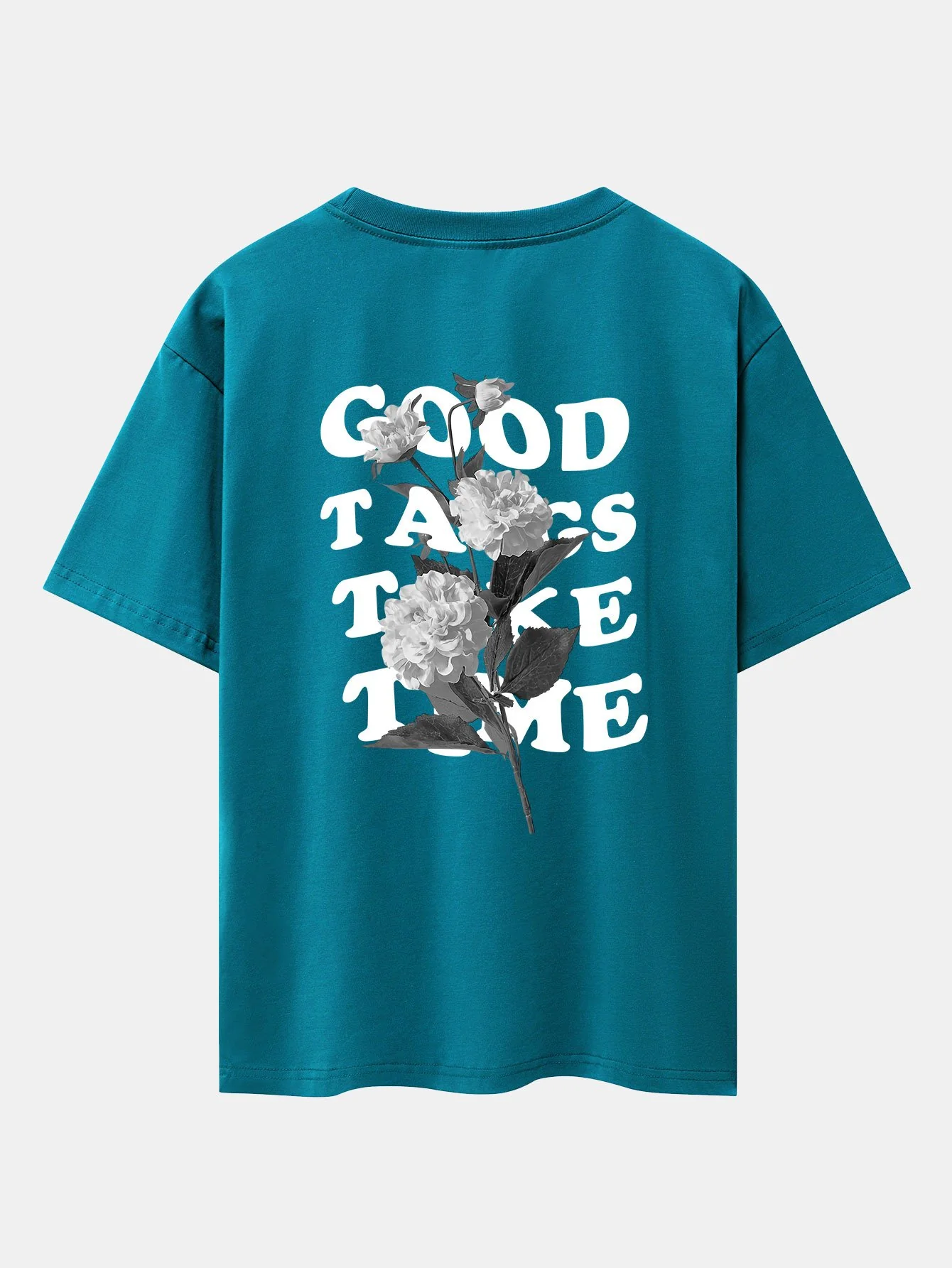 Blumen-Slogan Rückenprint Drop Shoulder Oversize T-Shirt - Image 23