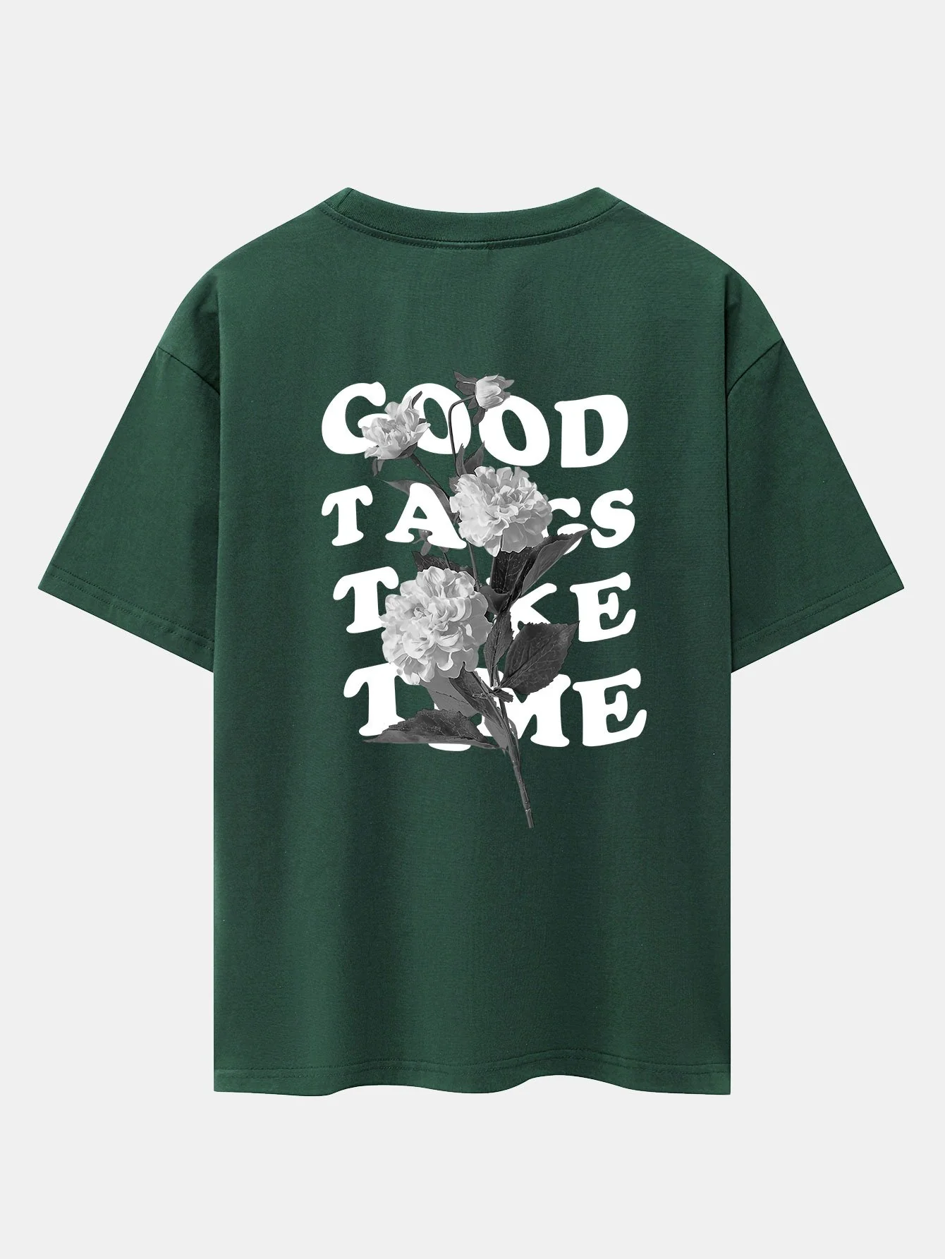 Blumen-Slogan Rückenprint Drop Shoulder Oversize T-Shirt - Image 3