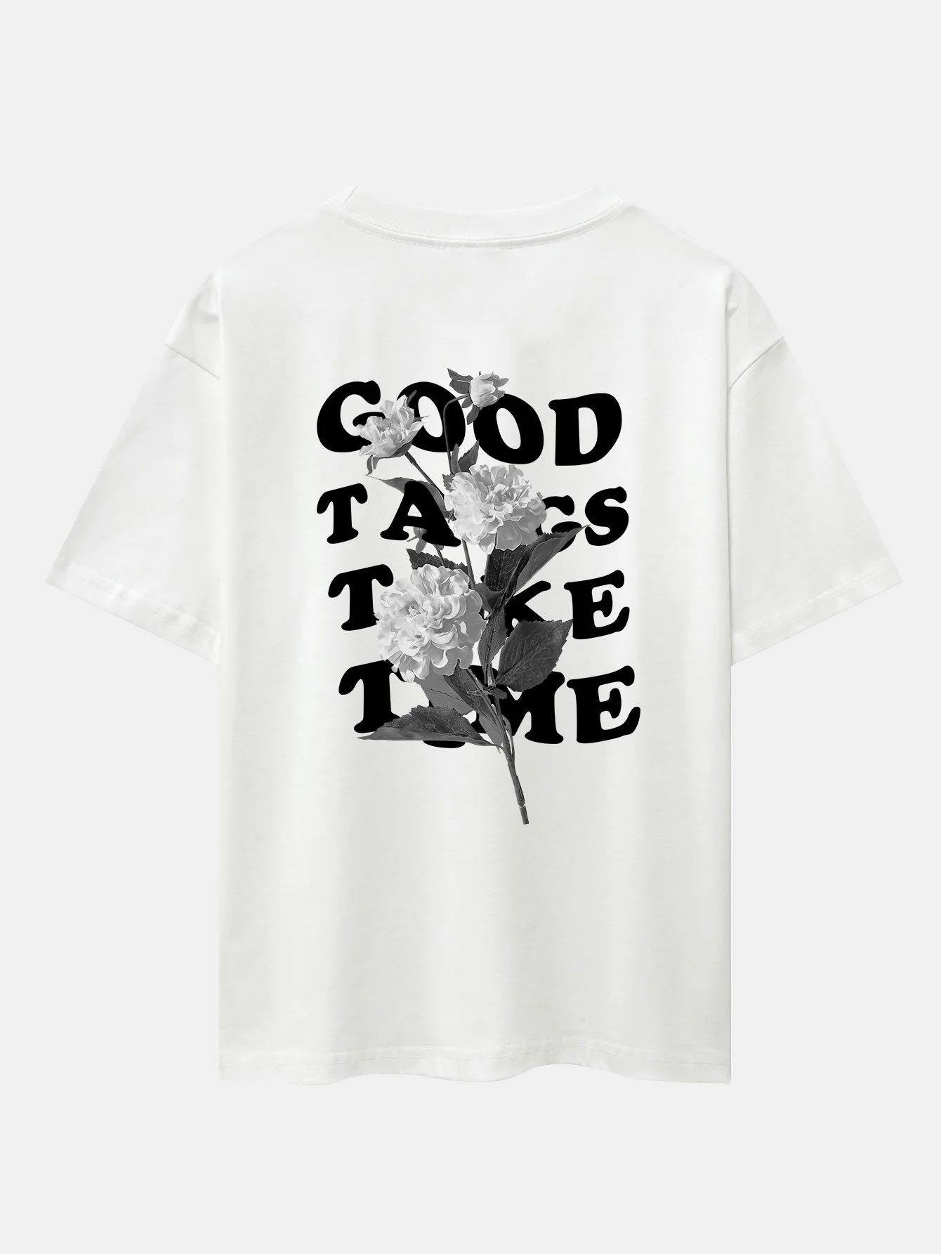 Blumen-Slogan Rückenprint Drop Shoulder Oversize T-Shirt - Image 5