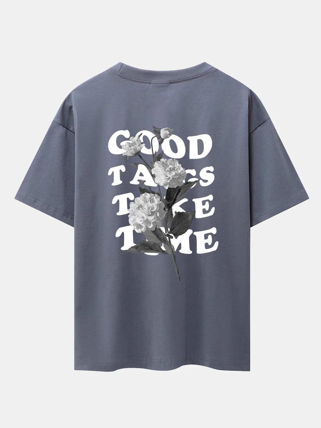 Blumen-Slogan Rückenprint Drop Shoulder Oversize T-Shirt - Image 7