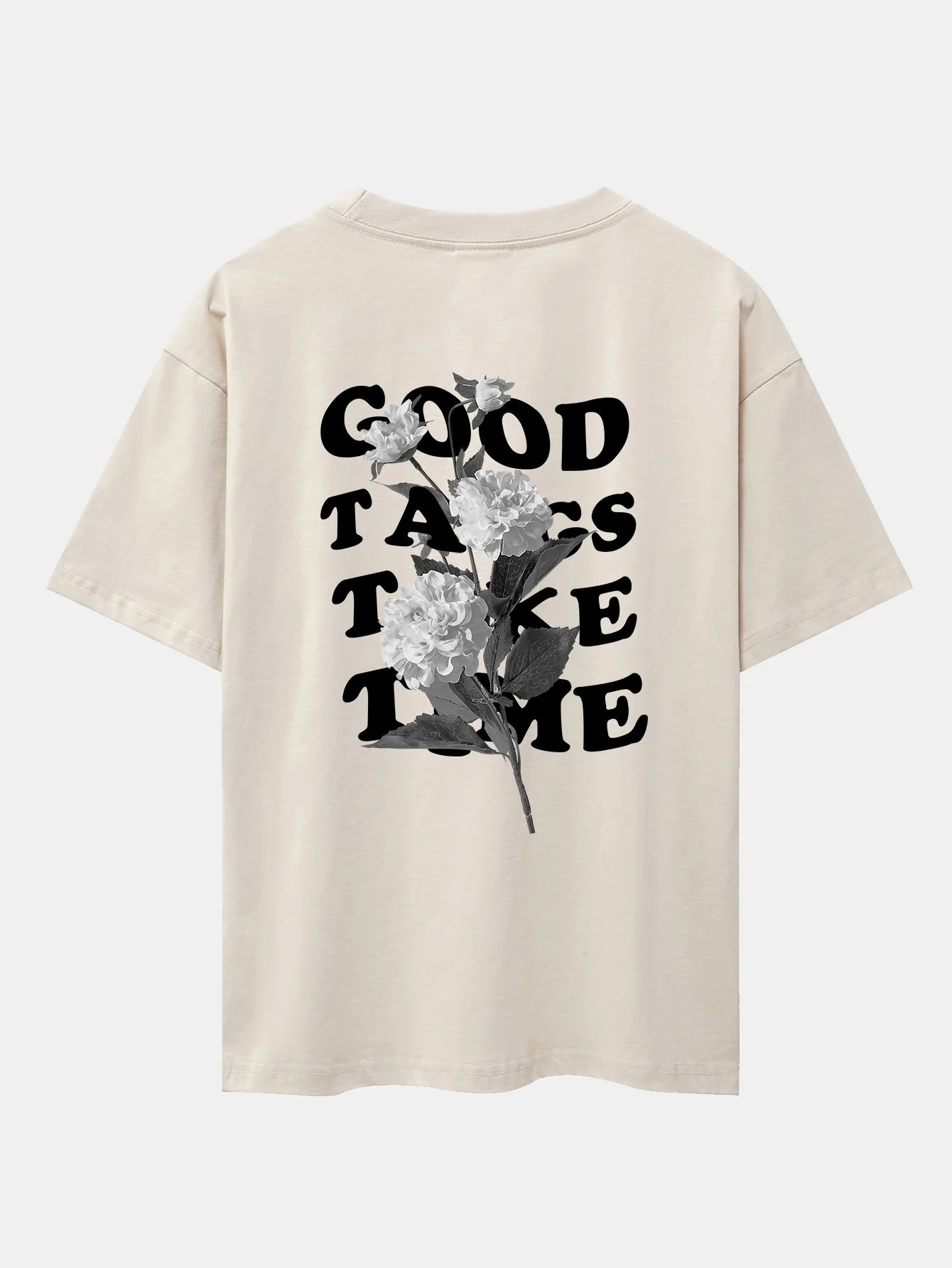 Blumen-Slogan Rückenprint Drop Shoulder Oversize T-Shirt - Image 9