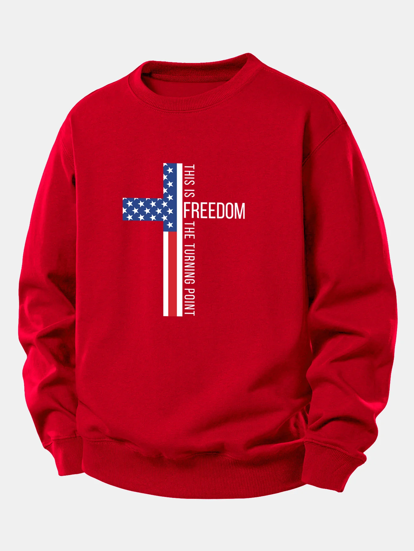 Freedom American Flag Cross Print Relax Fit Sweatshirt - Image 10