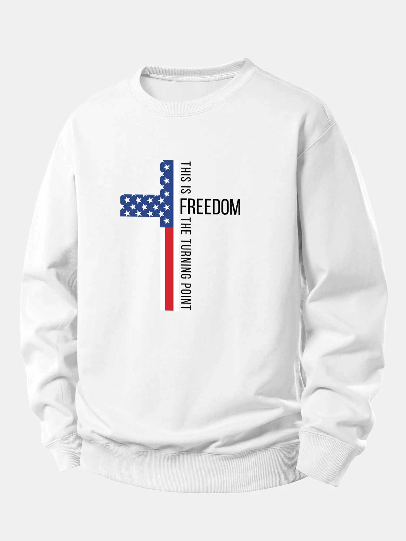 Freedom American Flag Cross Print Relax Fit Sweatshirt - Image 2